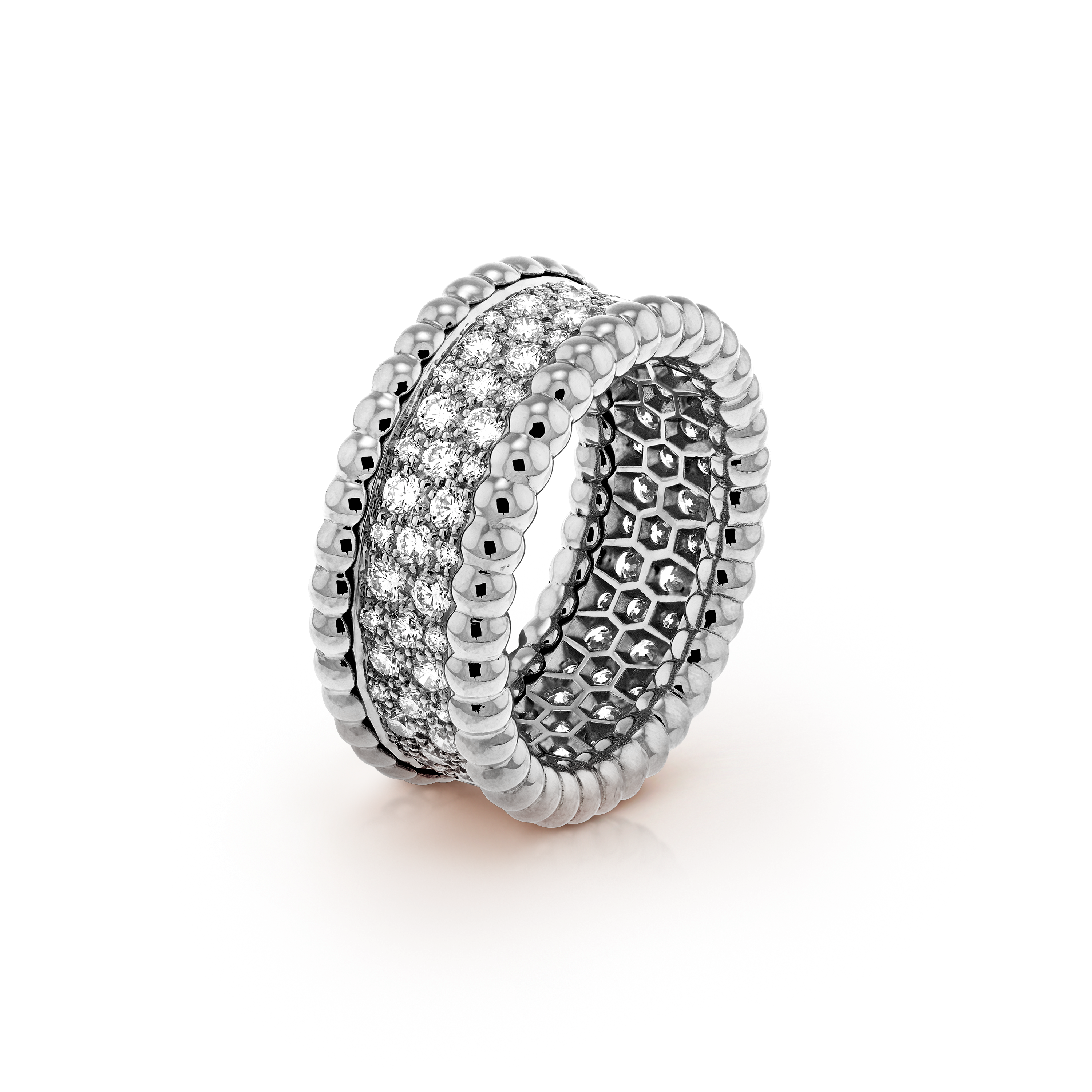 Bague Perlée diamants, 3 rangs