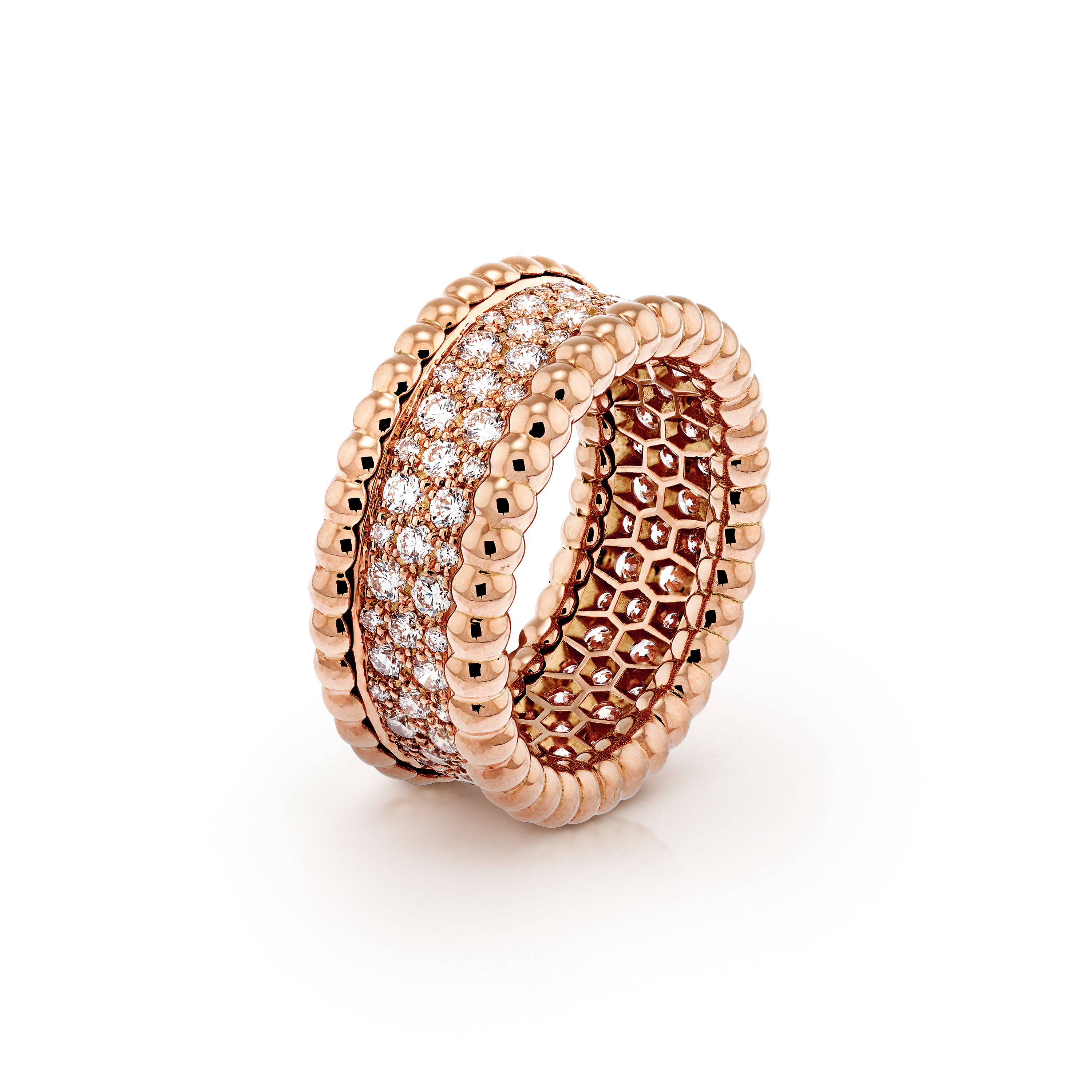Bague Perlée diamants, 3 rangs