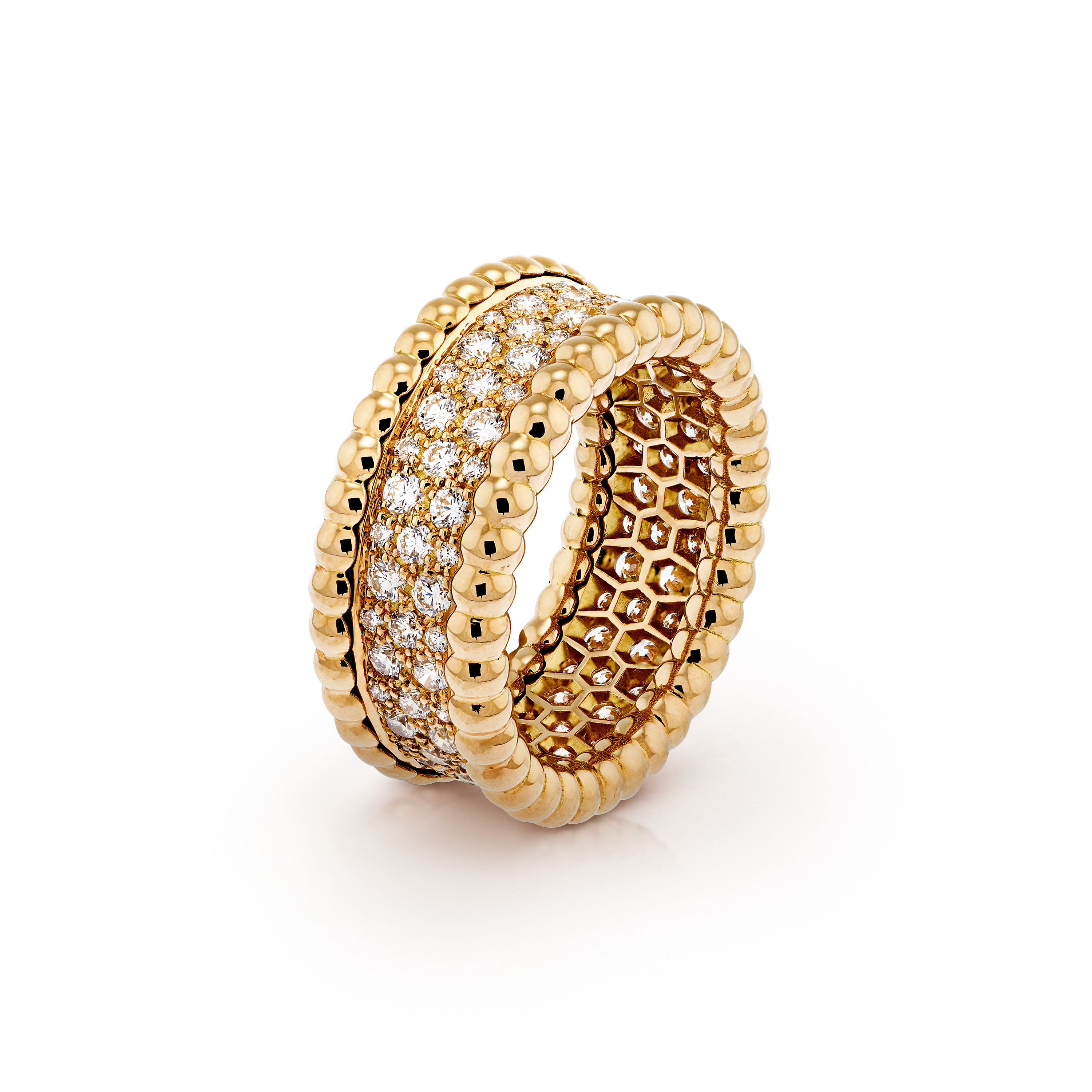 Bague Perlée diamants, 3 rangs