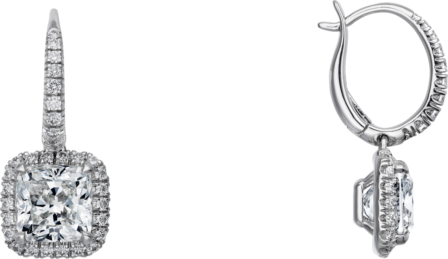 Boucles d'oreilles dormeuses Cartier Destinée, 2 diamants taille coussin, pavées