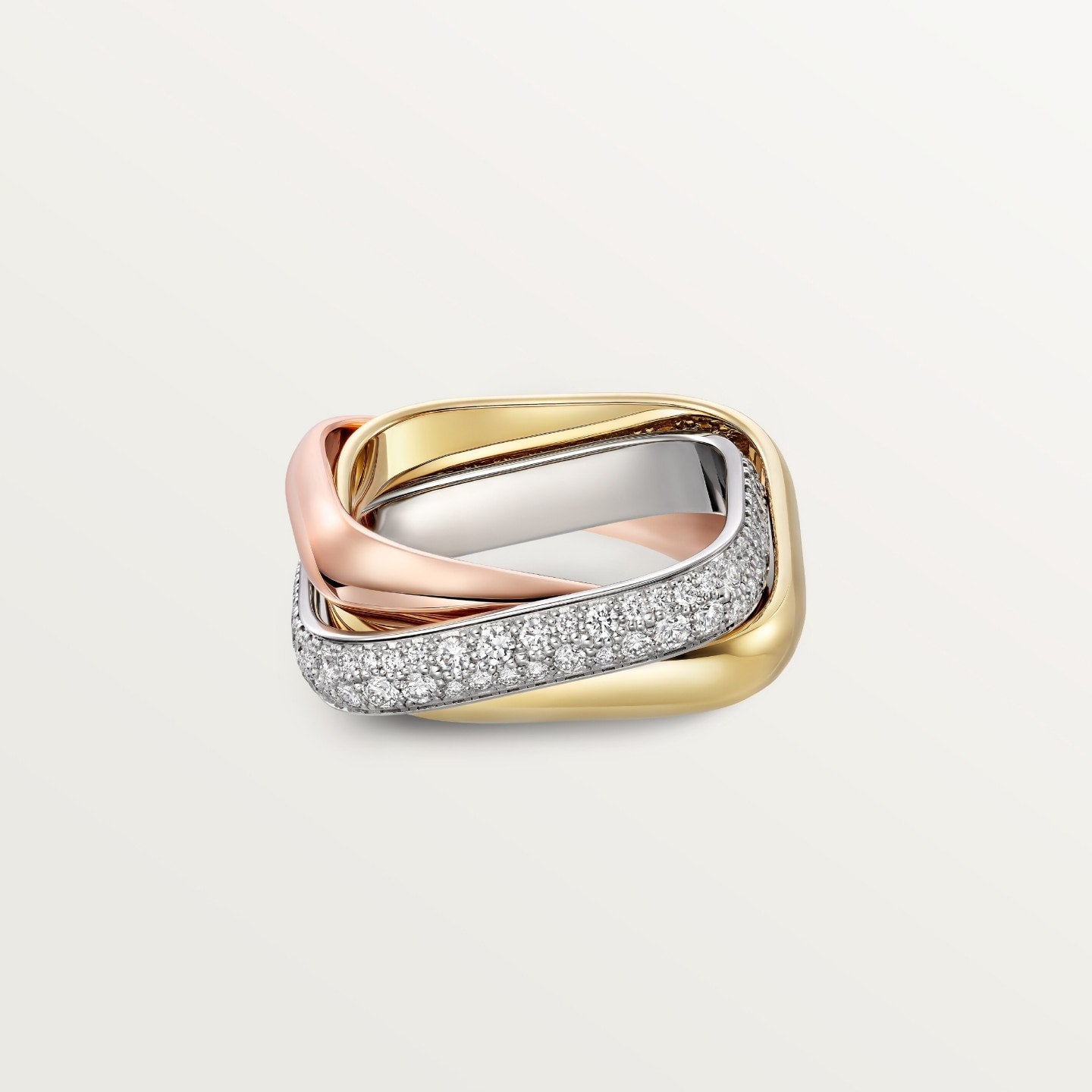 Bague Trinity, de forme coussin, modèle classique, pavée