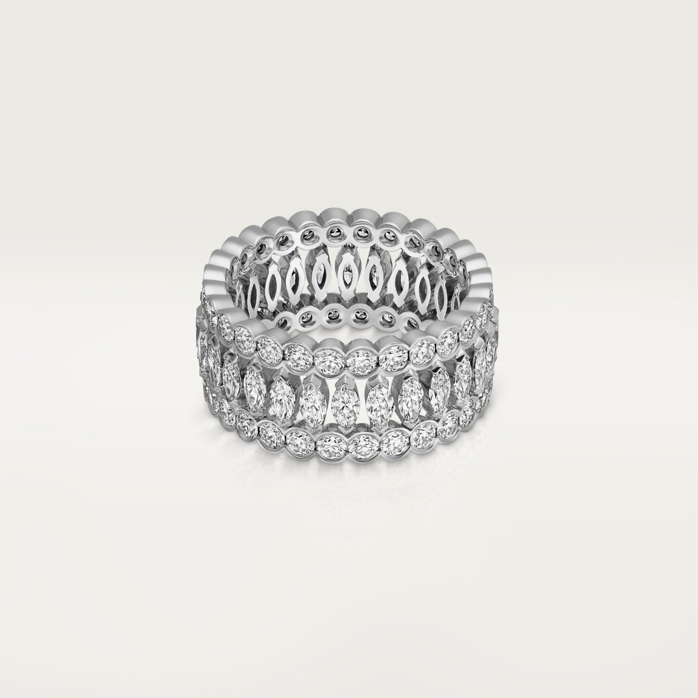 Bague Broderie de Cartier, trois rangs, diamants