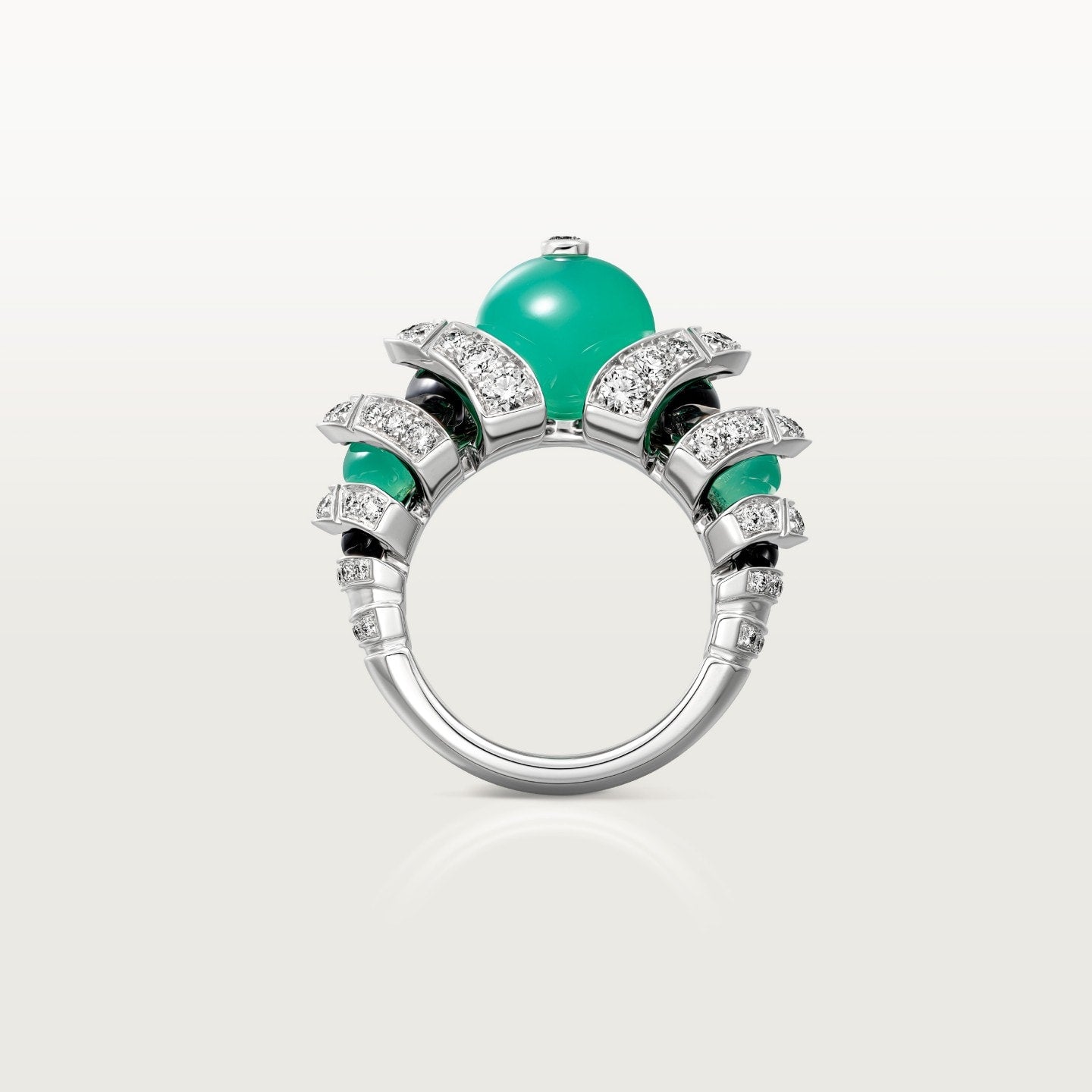 Bague Géometrie & Contrastes, chrysoprase, pavée