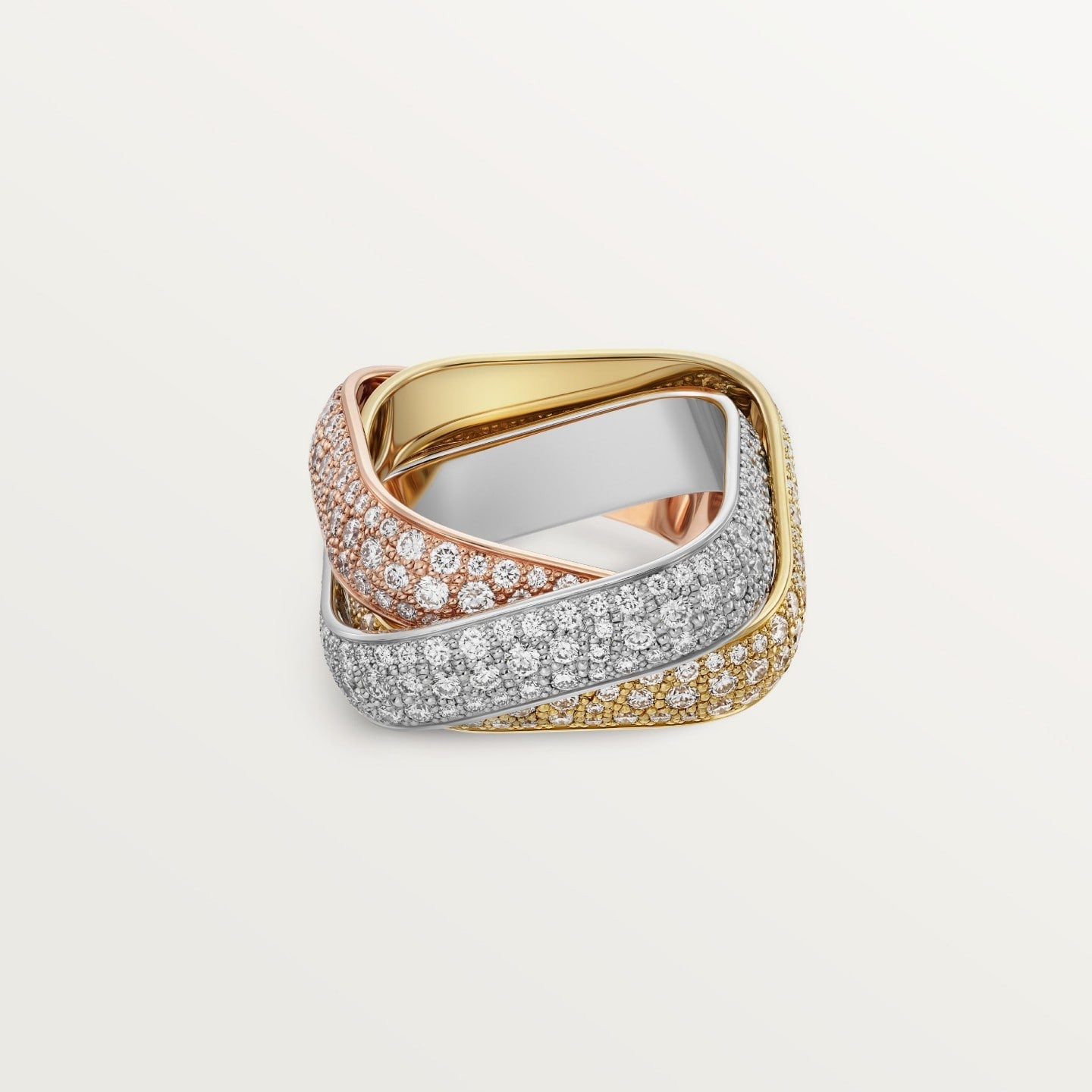 Bague Trinity, de forme coussin, grand modèle, pavée