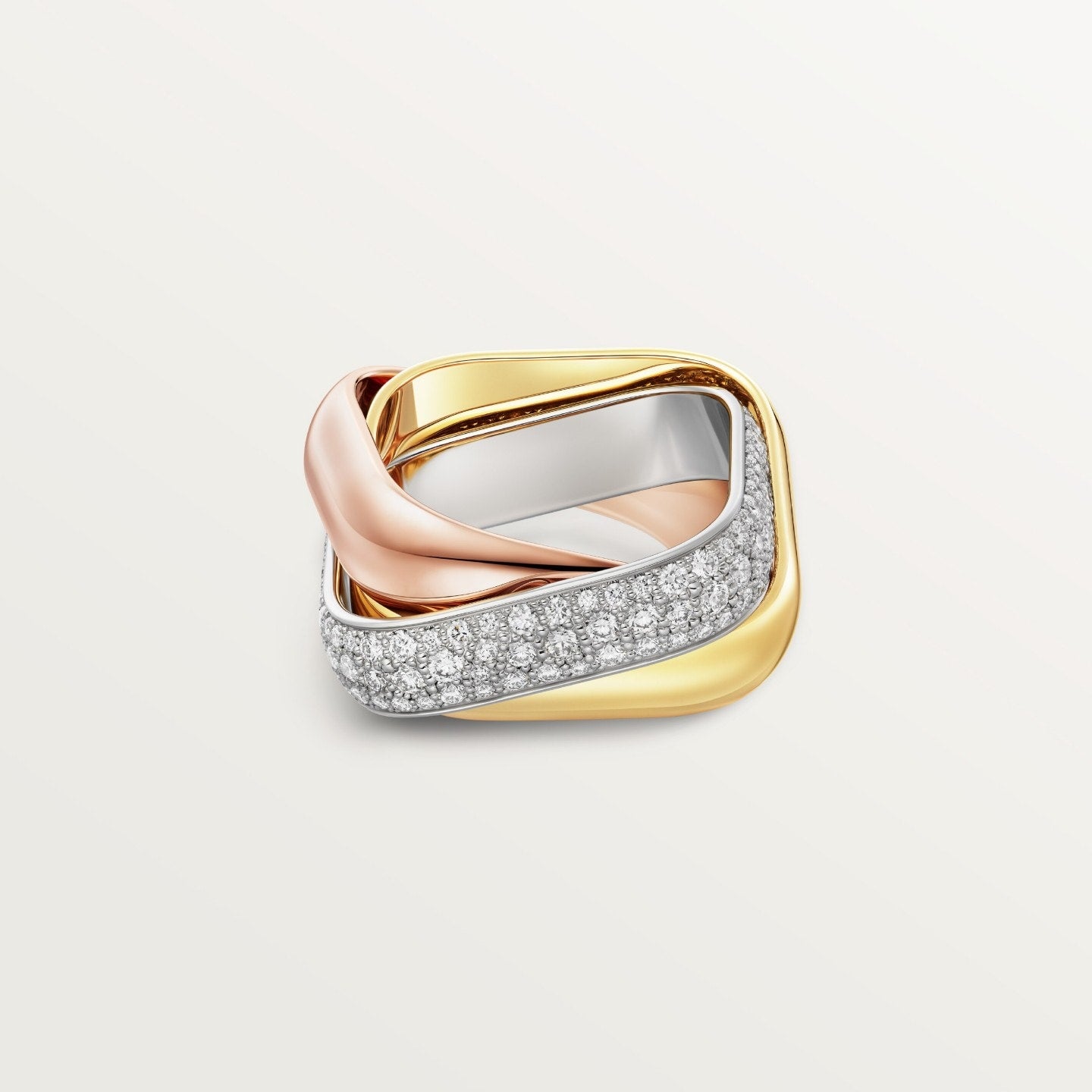 Bague Trinity, de forme coussin, grand modèle, semi-pavée