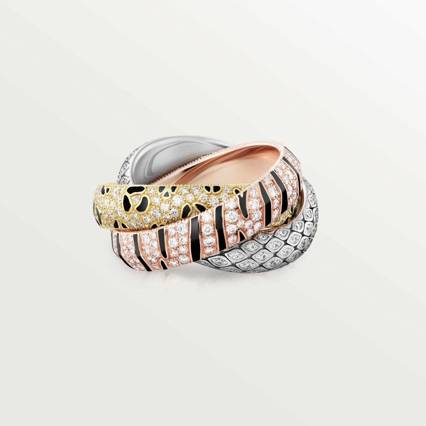 Bague Trinity, laque, pavée