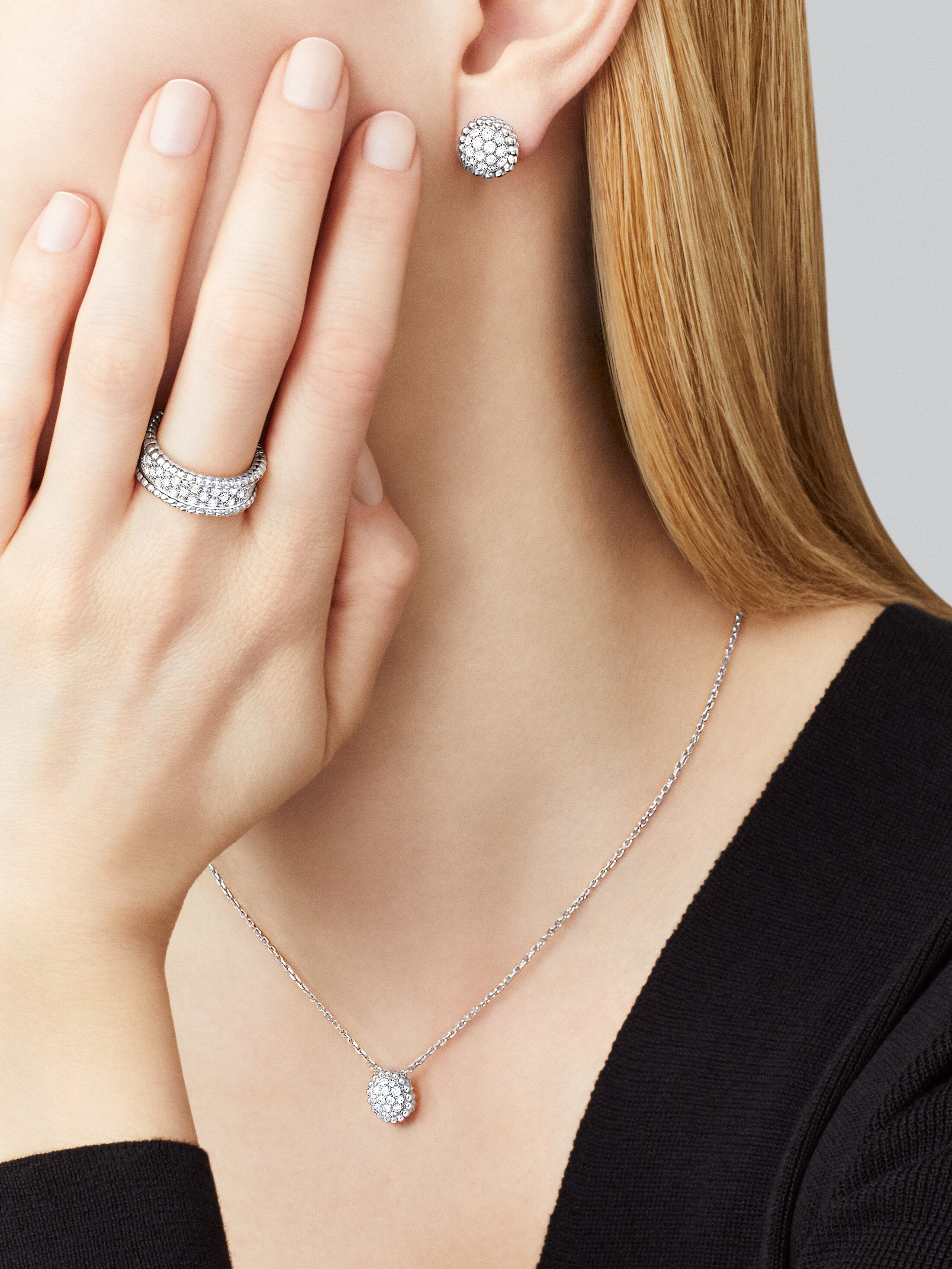 Bague Perlée diamants, 3 rangs