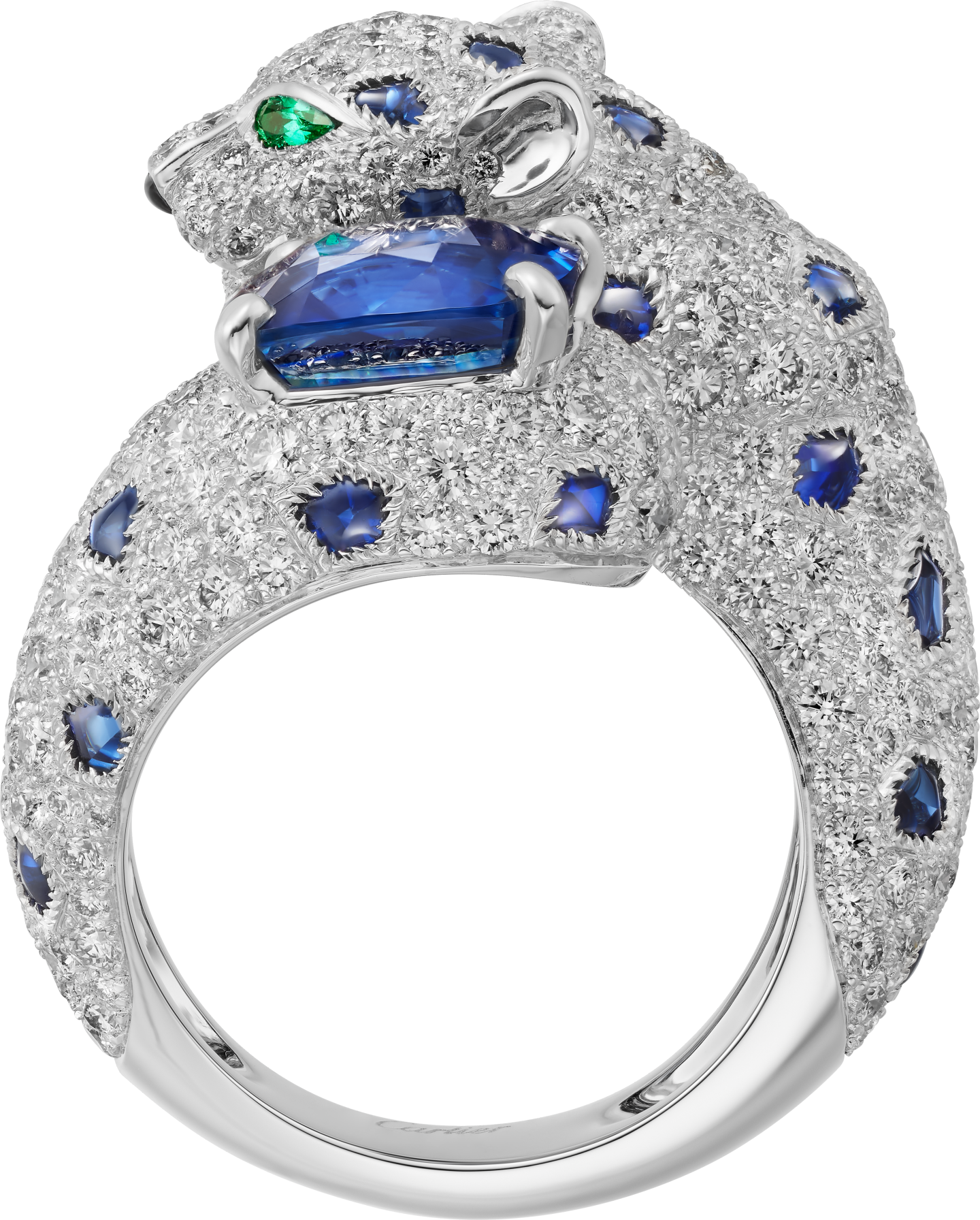 Bague Panthère de Cartier, saphir taille coussin, pavée