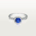Solitaire Cartier Destinée, saphir taille coussin, pavé