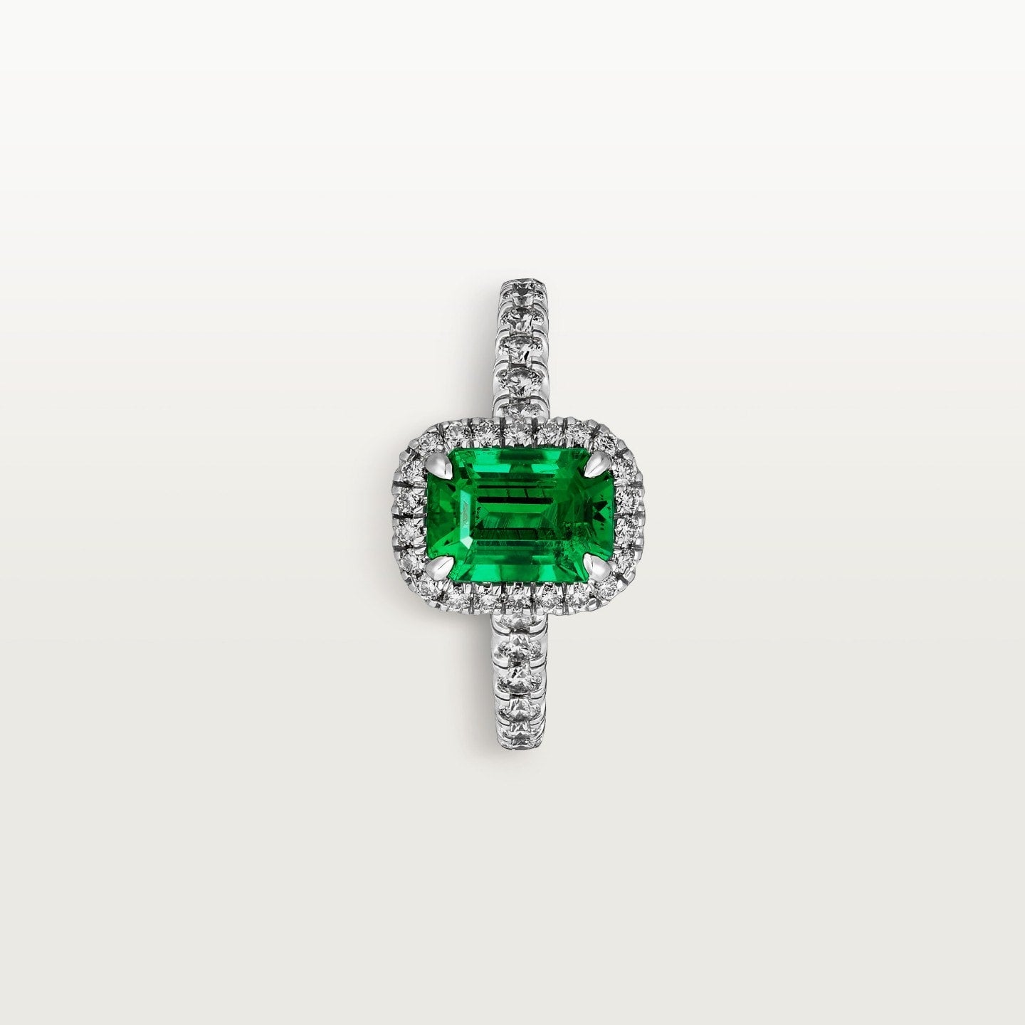 Solitaire Cartier Destinée, émeraude taille emeraude, pavé