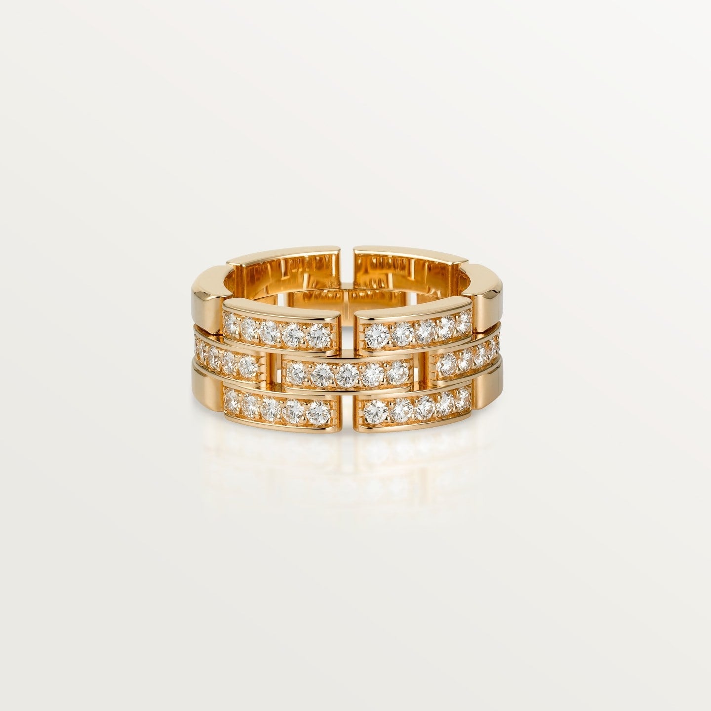 Bague Maillon Panthère, trois rangs, semi-pavée