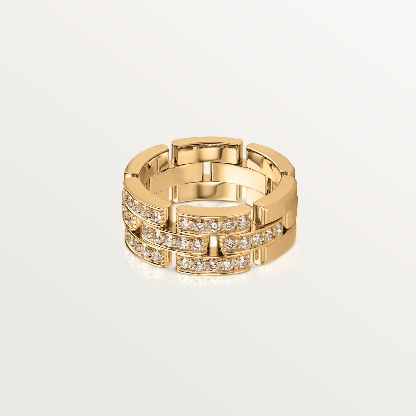 Bague Maillon Panthère, trois rangs, semi-pavée