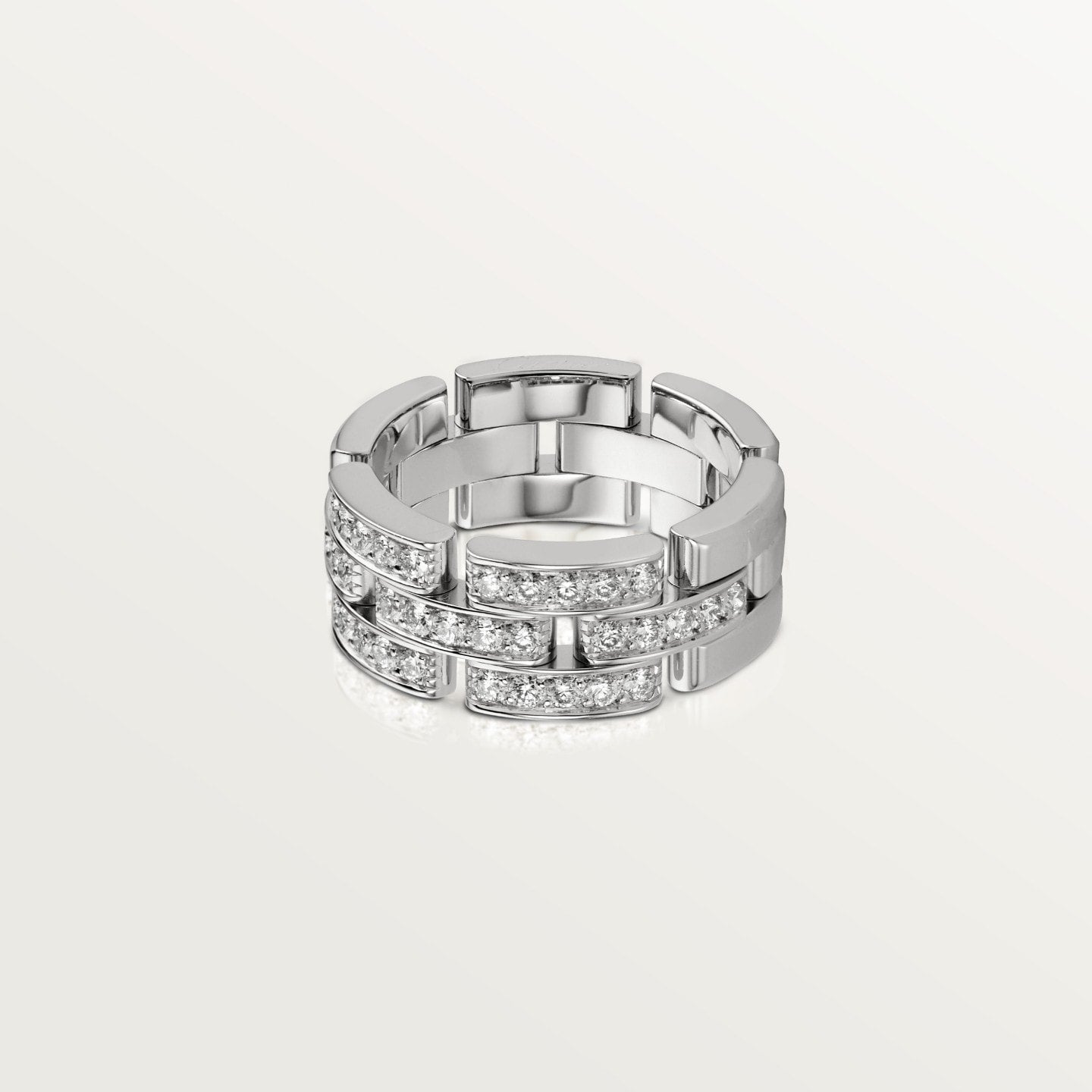 Bague Maillon Panthère, trois rangs, semi-pavée