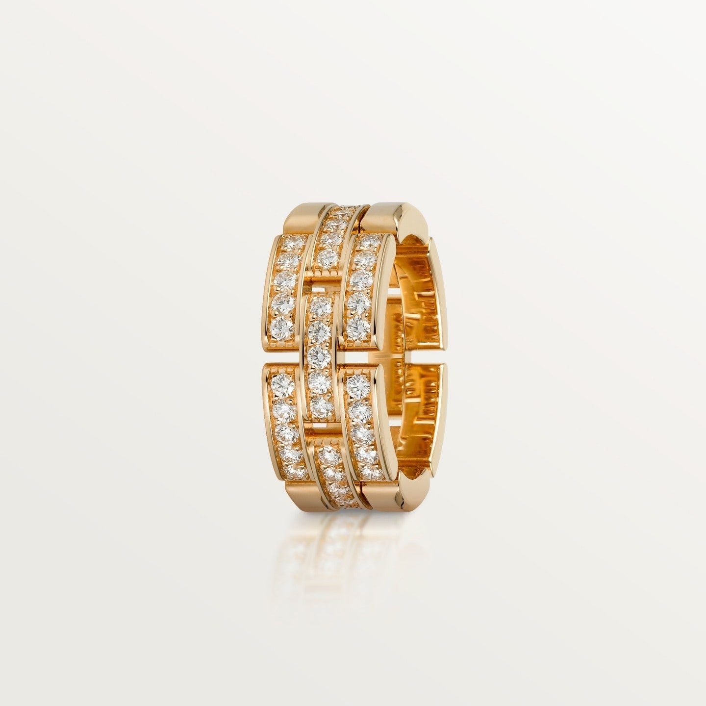 Bague Maillon Panthère, trois rangs, semi-pavée