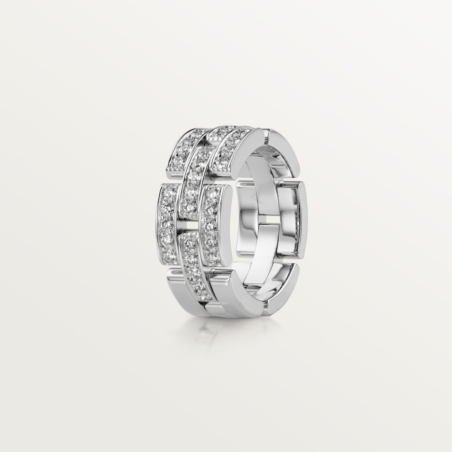Bague Maillon Panthère, trois rangs, semi-pavée