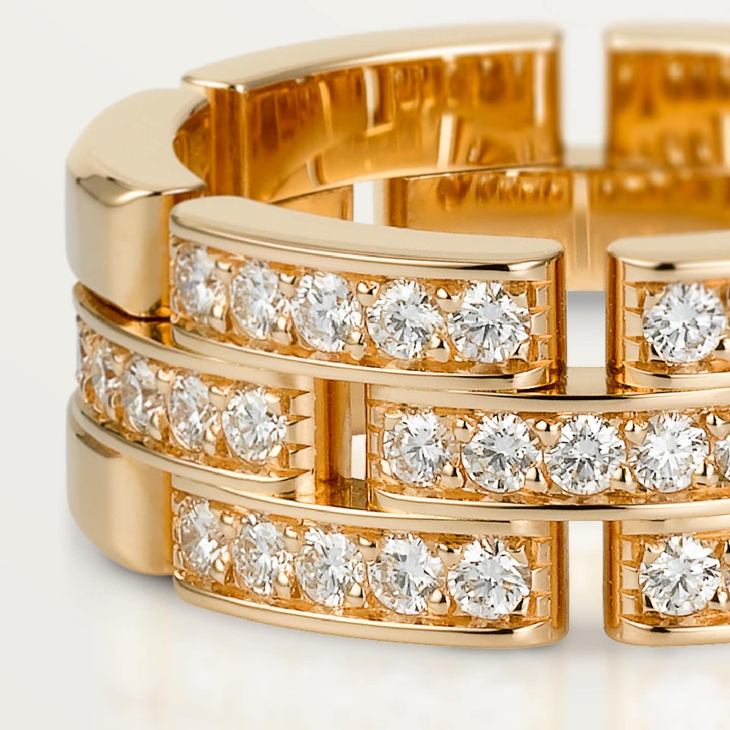 Bague Maillon Panthère, trois rangs, semi-pavée