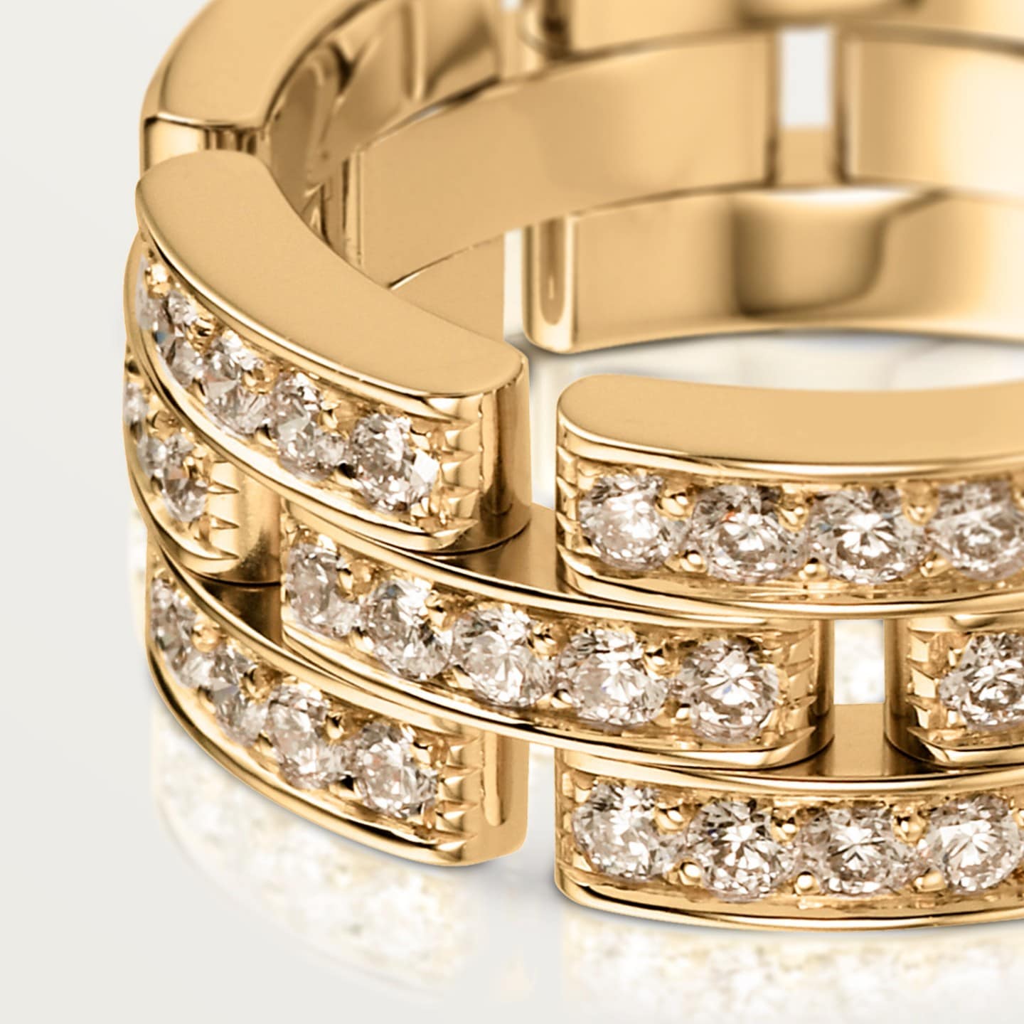 Bague Maillon Panthère, trois rangs, semi-pavée