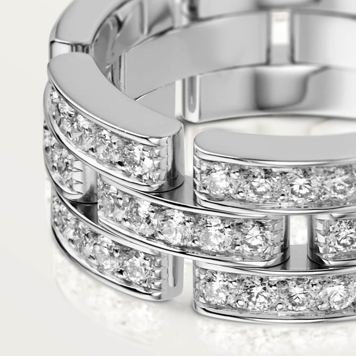 Bague Maillon Panthère, trois rangs, semi-pavée