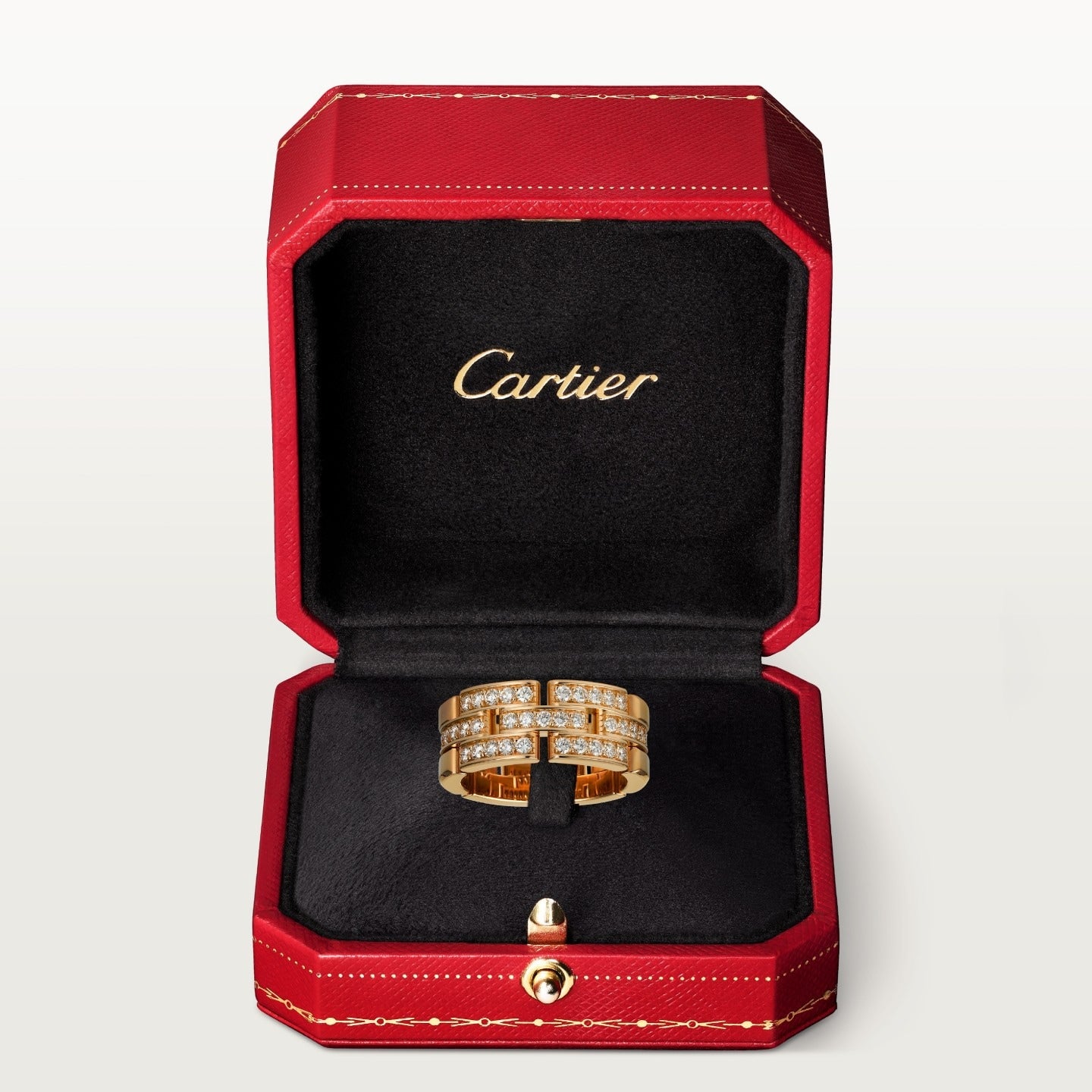 Bague Maillon Panthère, trois rangs, semi-pavée