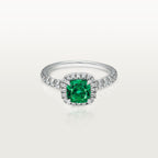 Solitaire Cartier Destinée, émeraude taille coussin, pavé