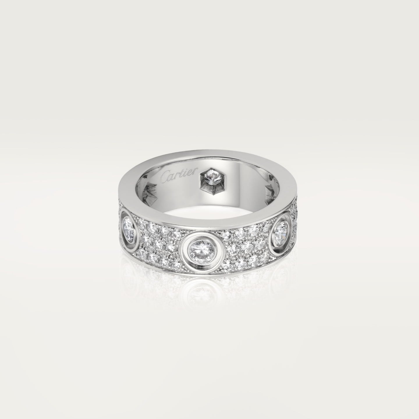 Bague LOVE, modèle classique, pavée, 6 diamants