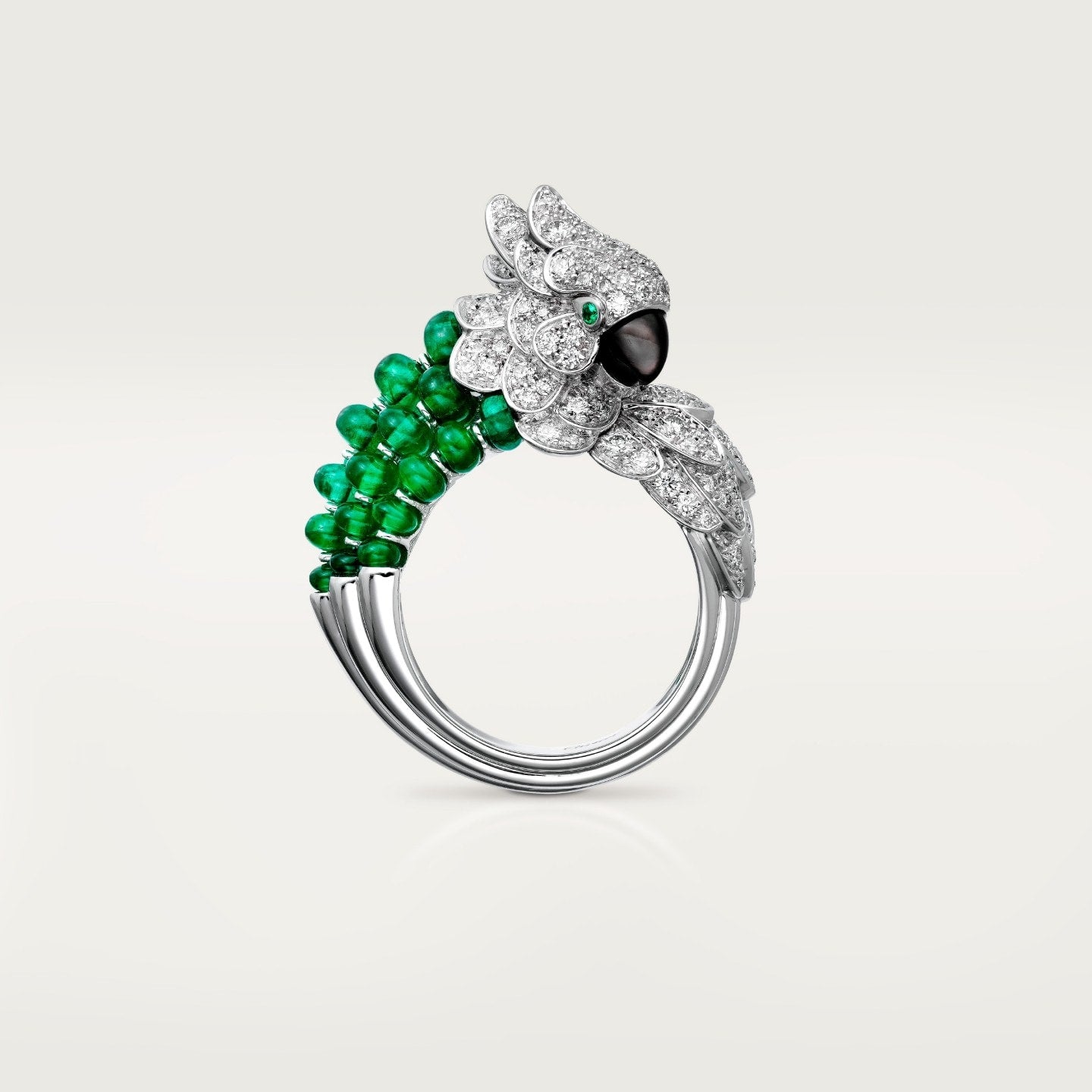 Bague Faune et Flore de Cartier, boules émeraude, pavée