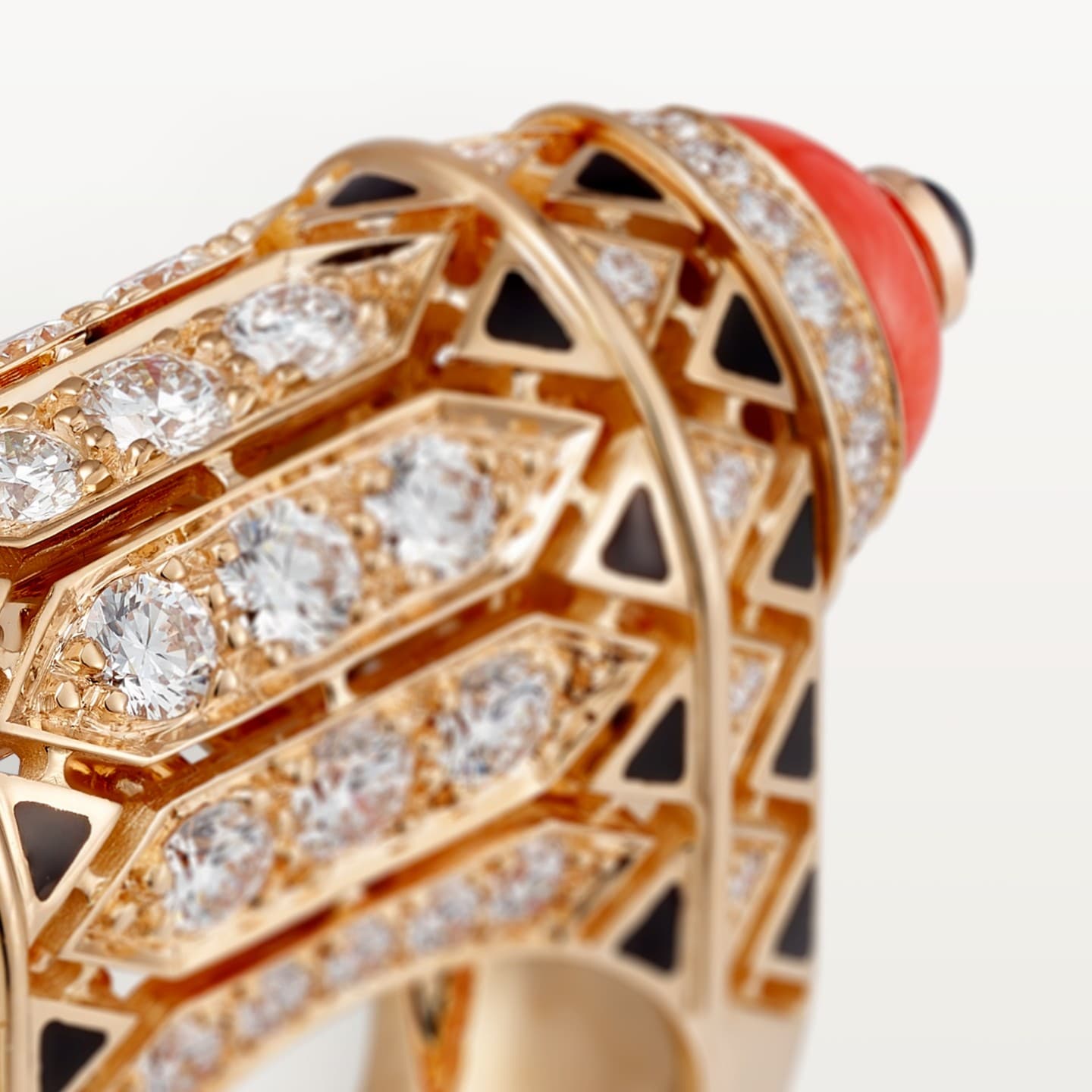 Bague Géometrie & Contrastes, corail, pavée