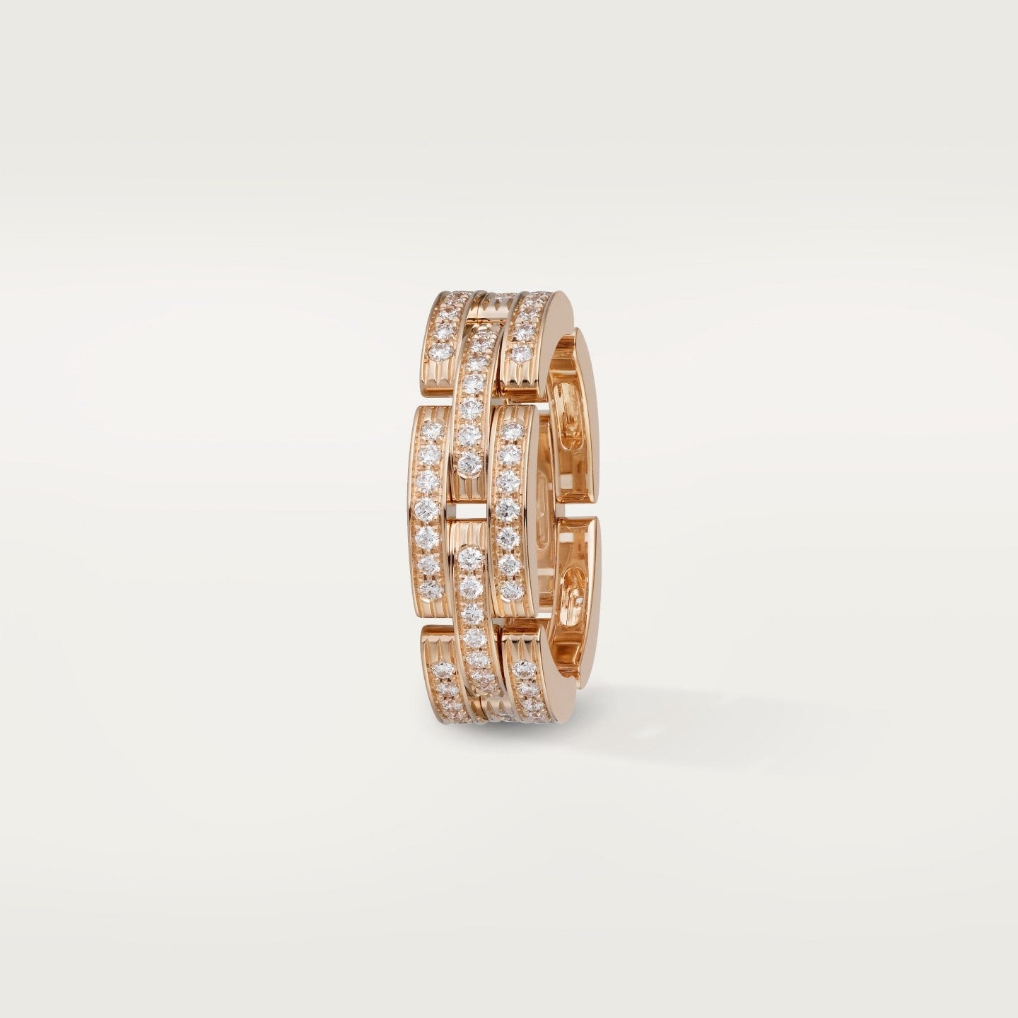 Bague Maillon Panthère, trois rangs, pavée
