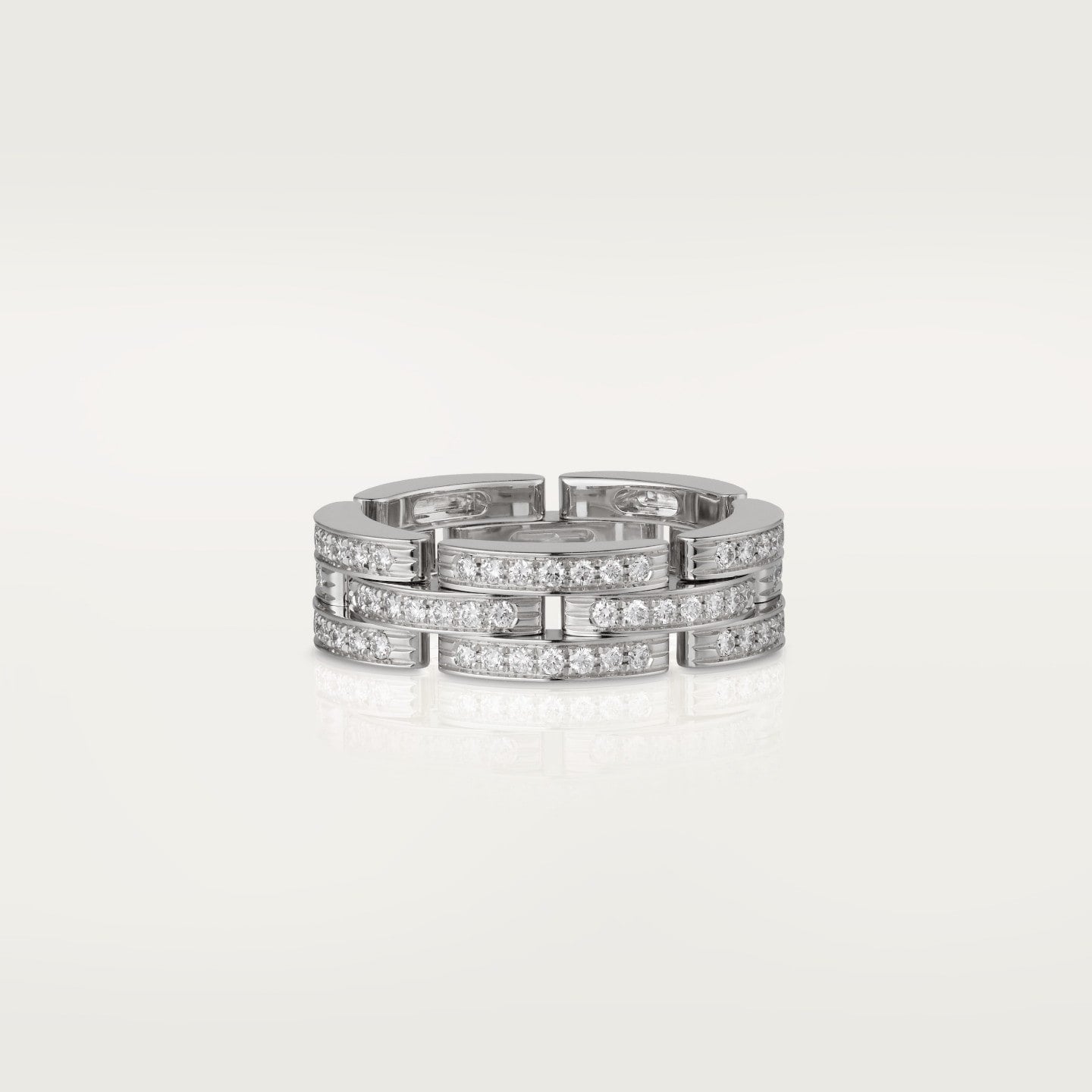 Bague Maillon Panthère, trois rangs, pavée