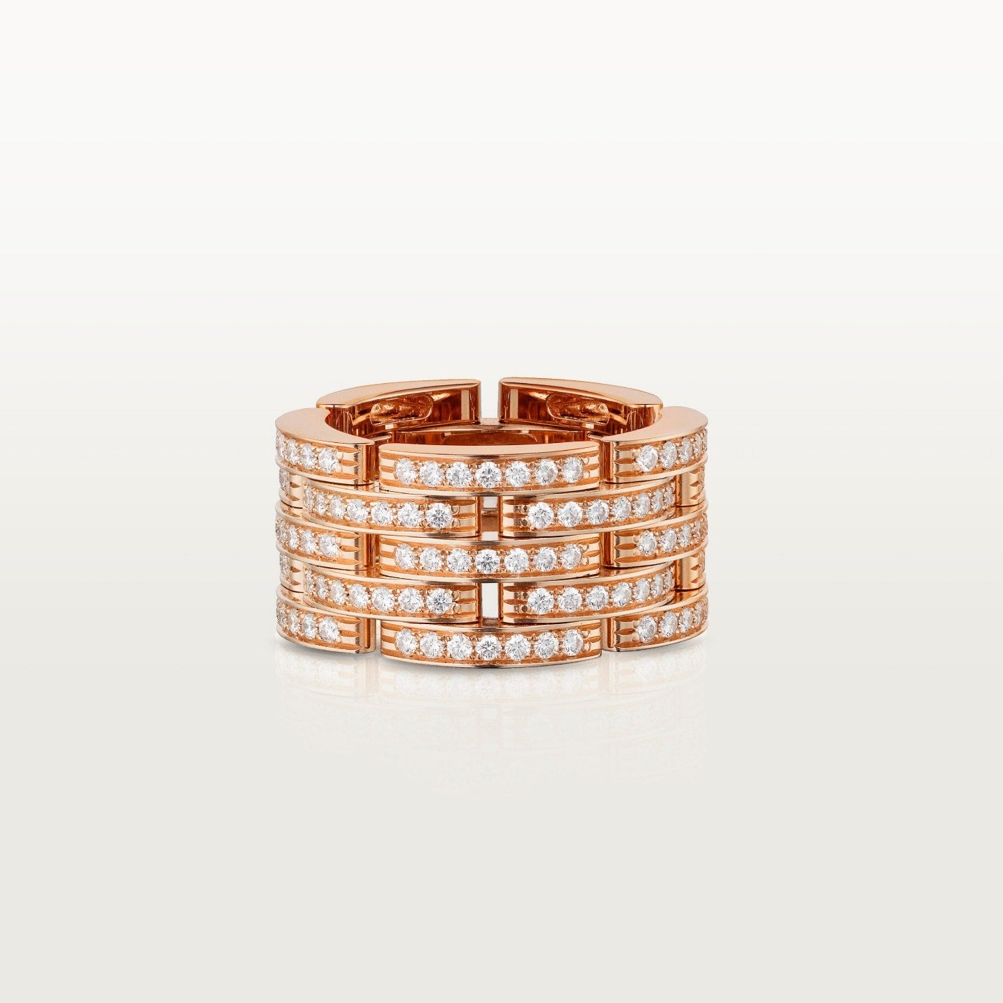 Bague Maillon Panthère, cinq rangs, pavée