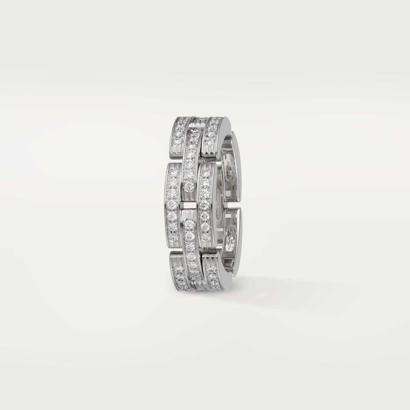 Bague Maillon Panthère, trois rangs, pavée