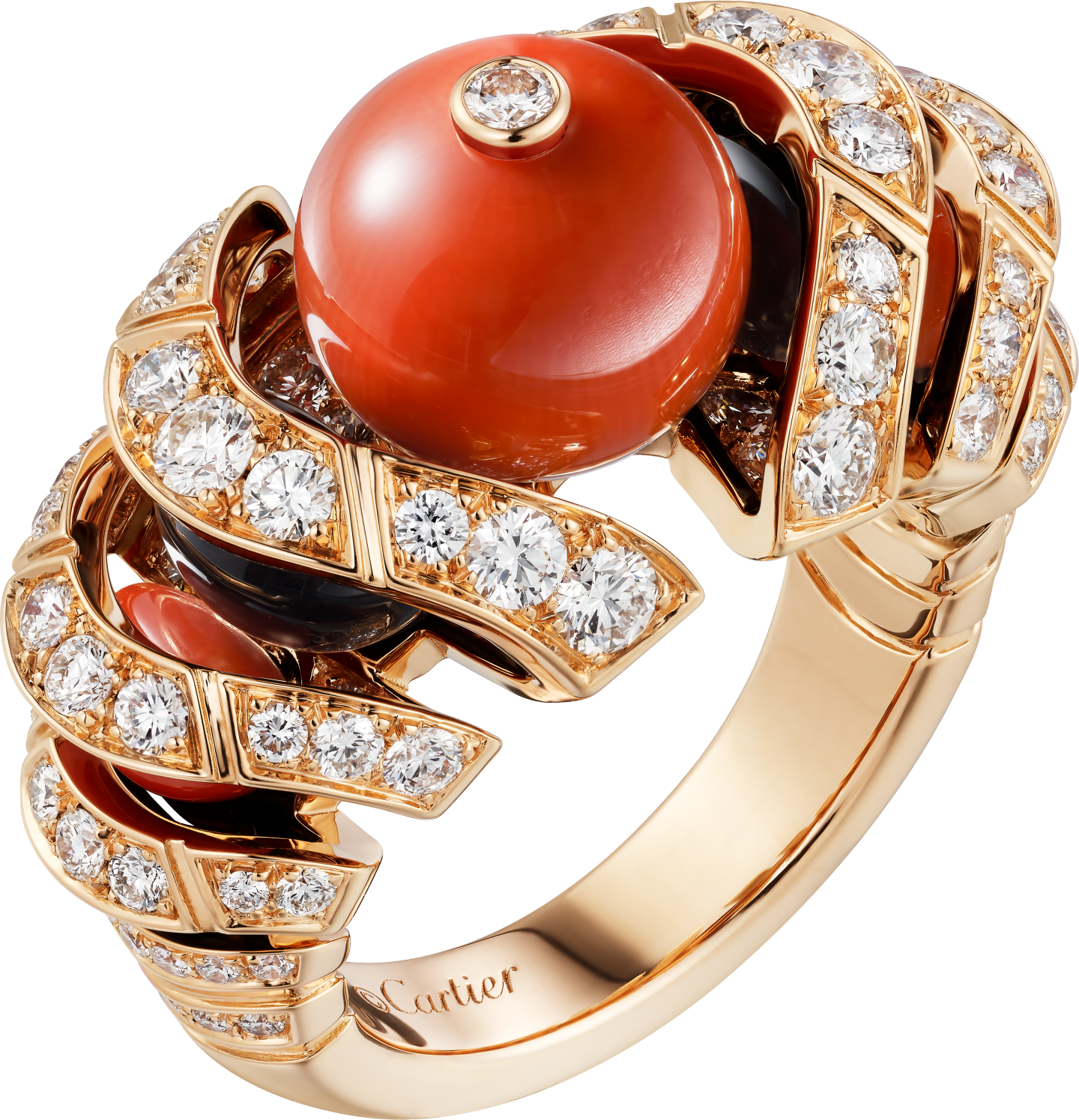 Bague Géometrie & Contrastes, corail, pavée