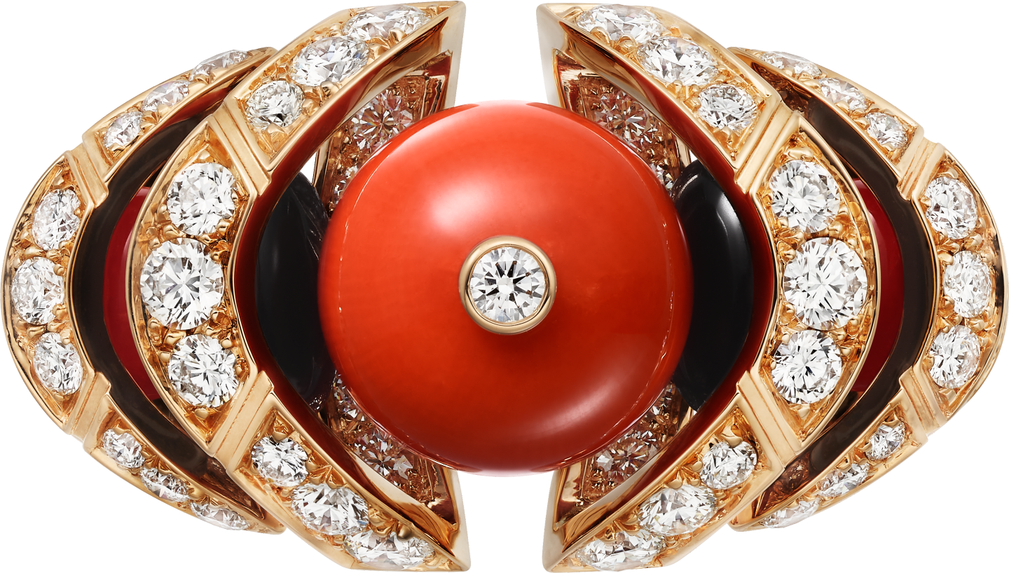 Bague Géometrie & Contrastes, corail, pavée