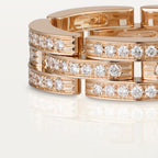 Bague Maillon Panthère, trois rangs, pavée