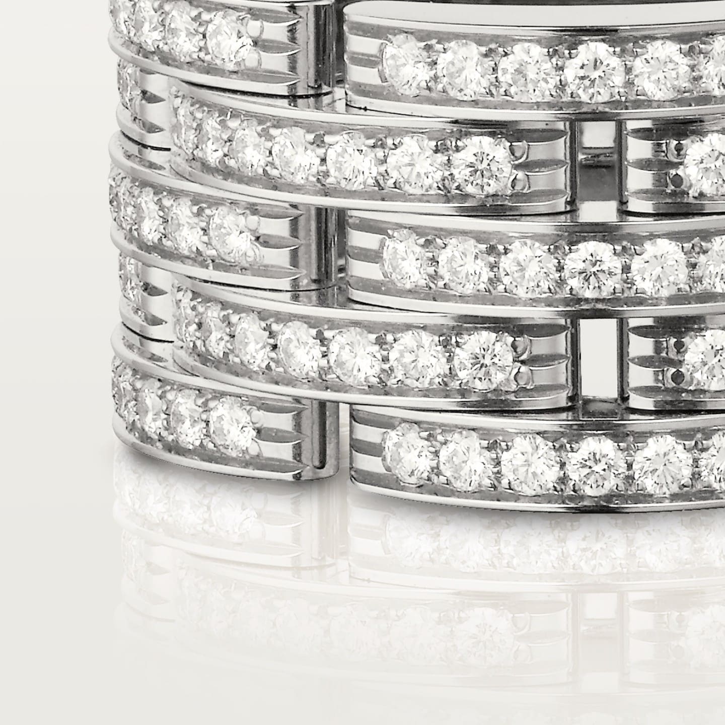 Bague Maillon Panthère, cinq rangs, pavée