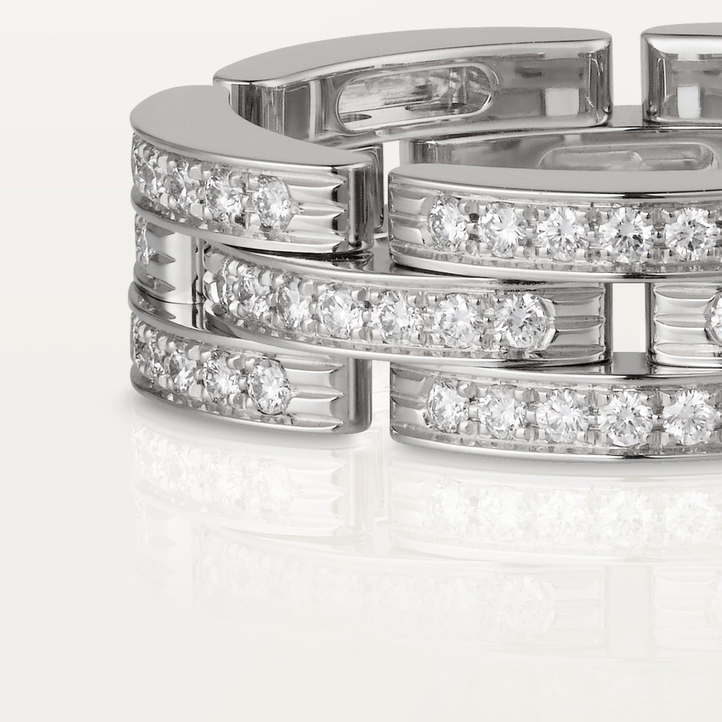 Bague Maillon Panthère, trois rangs, pavée