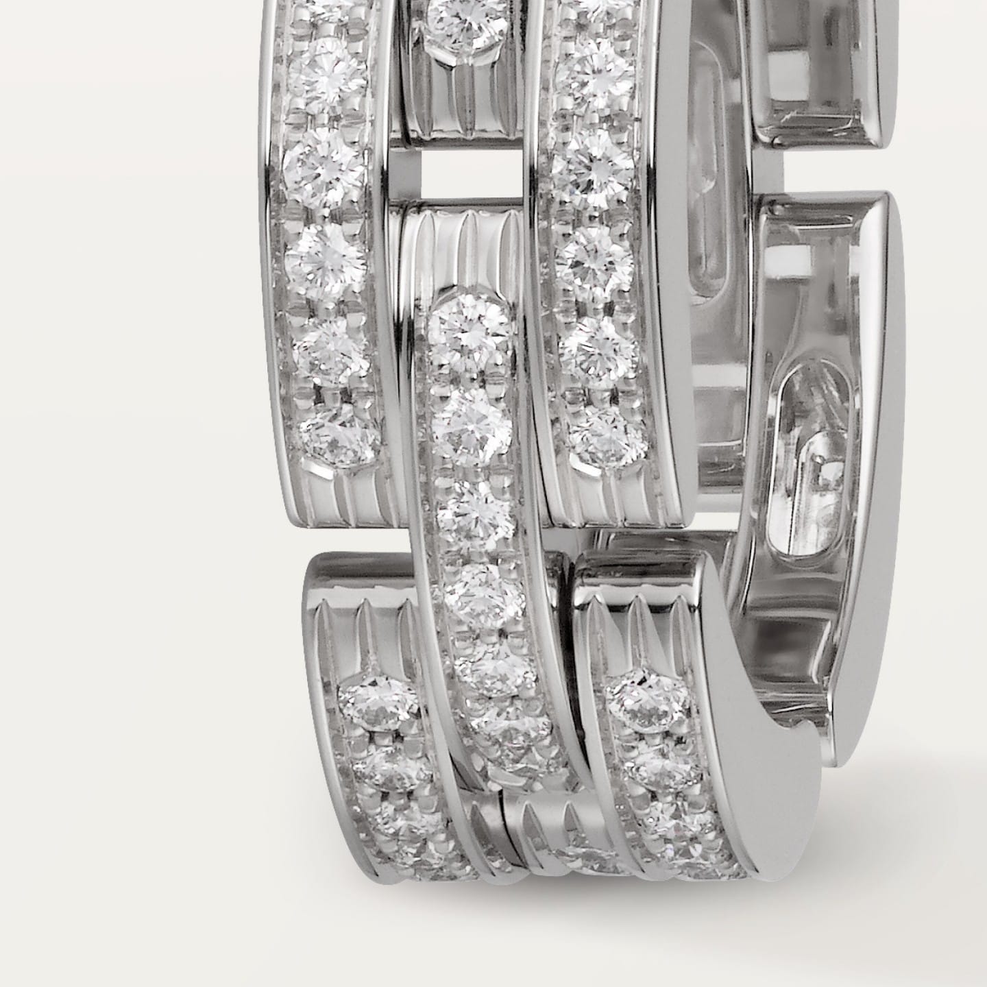 Bague Maillon Panthère, trois rangs, pavée