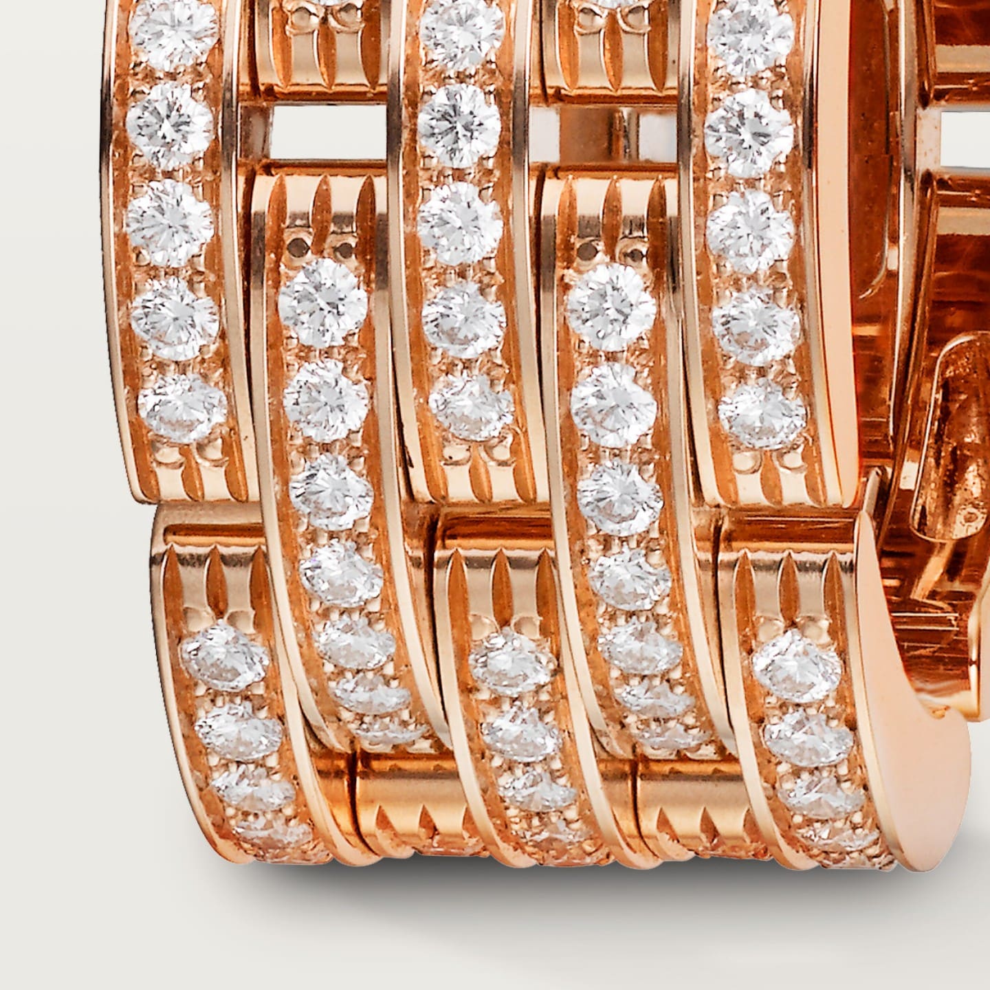 Bague Maillon Panthère, cinq rangs, pavée