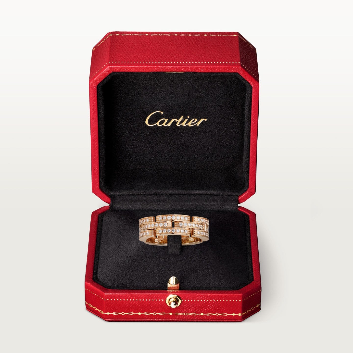 Bague Maillon Panthère, trois rangs, pavée