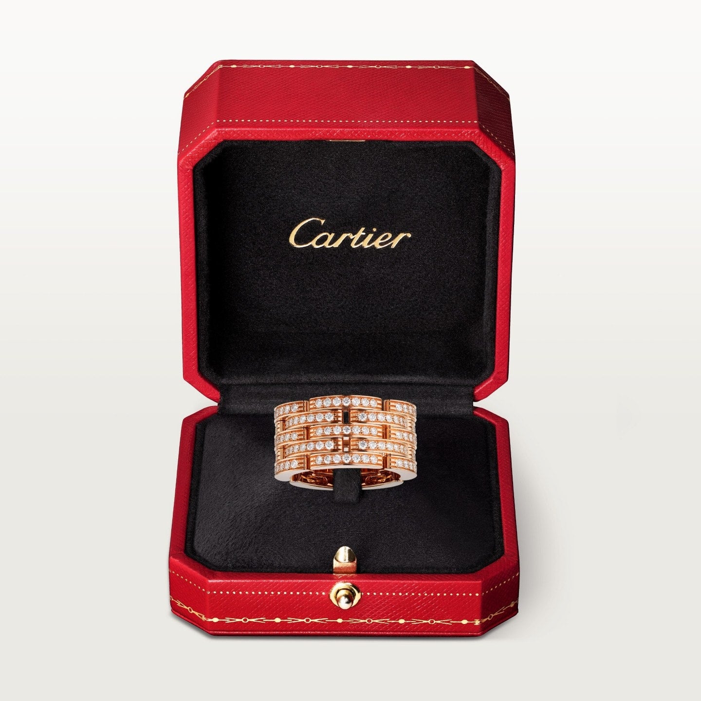 Bague Maillon Panthère, cinq rangs, pavée