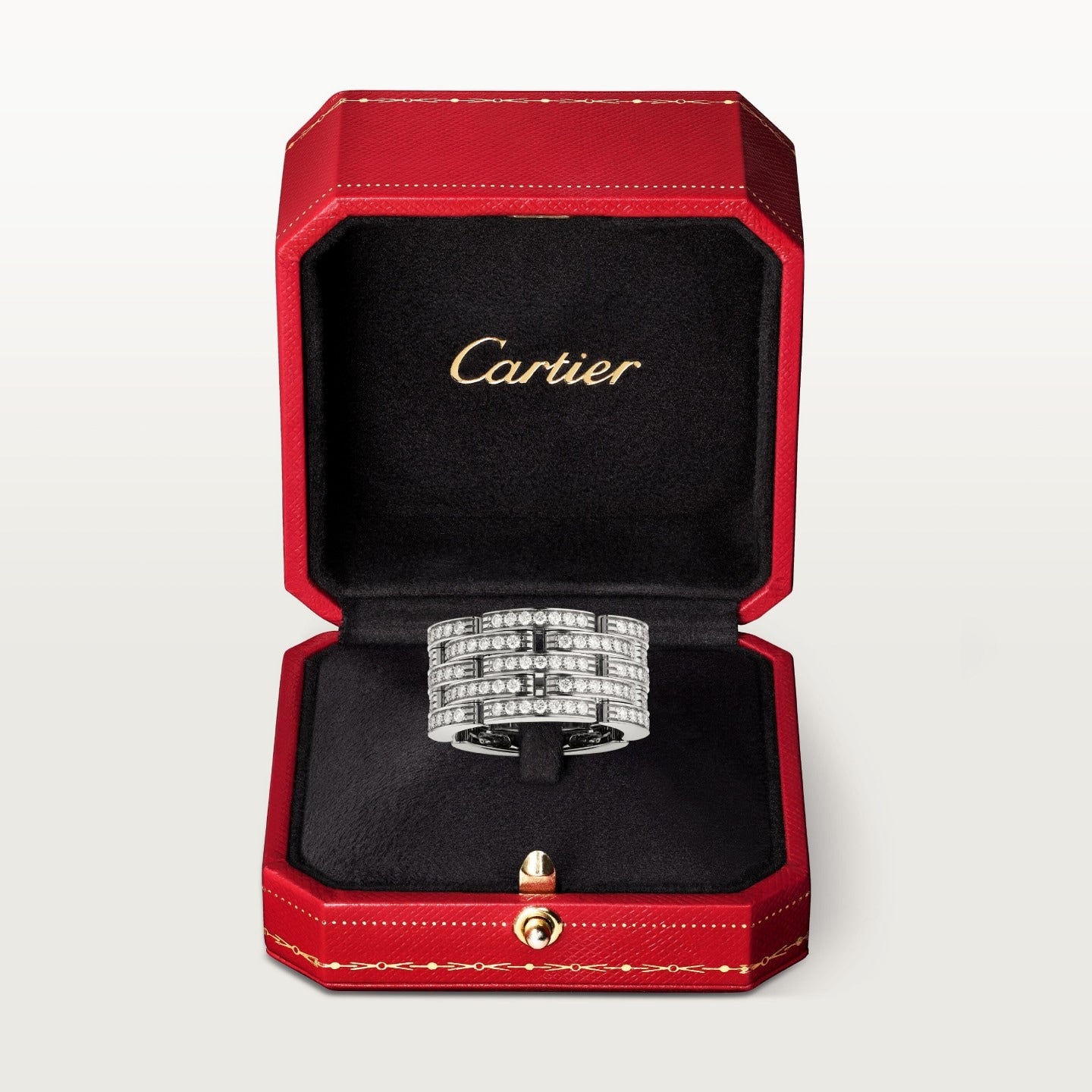 Bague Maillon Panthère, cinq rangs, pavée