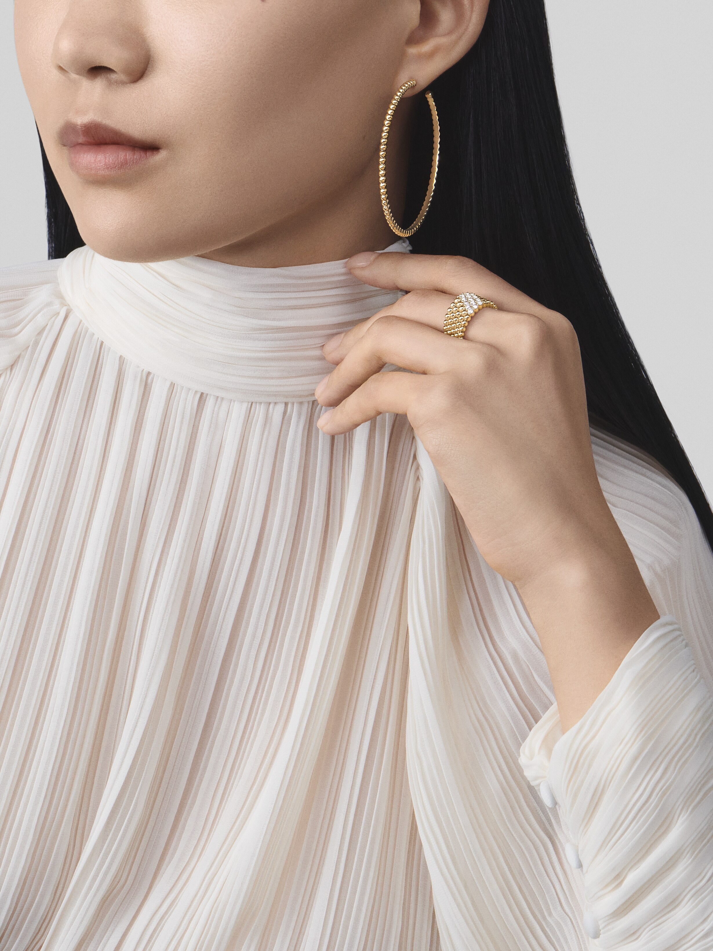 Bague Perlée diamants, 5 rangs