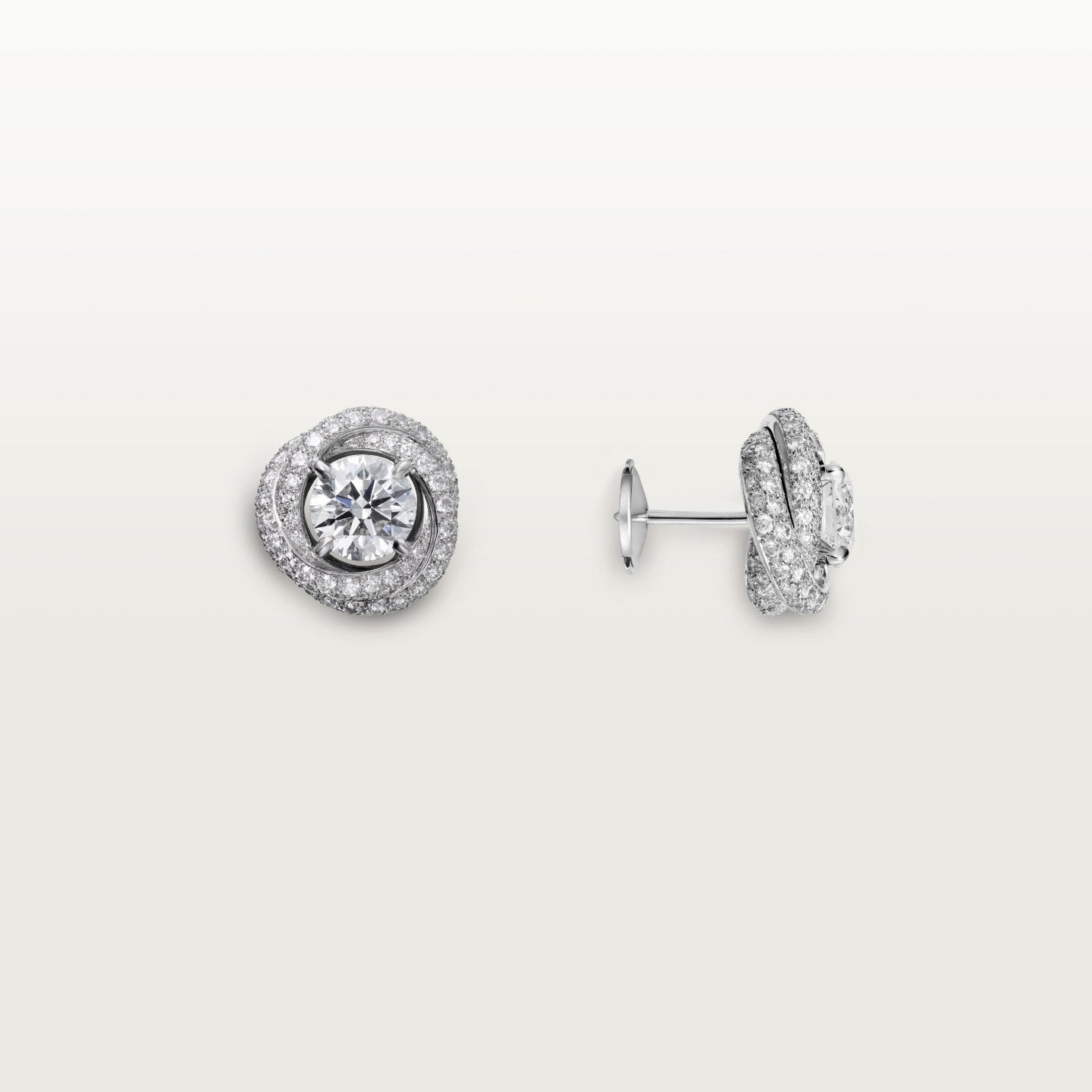 Puces d'oreilles Trinity Ruban, 2 diamants taille brillant, pavées