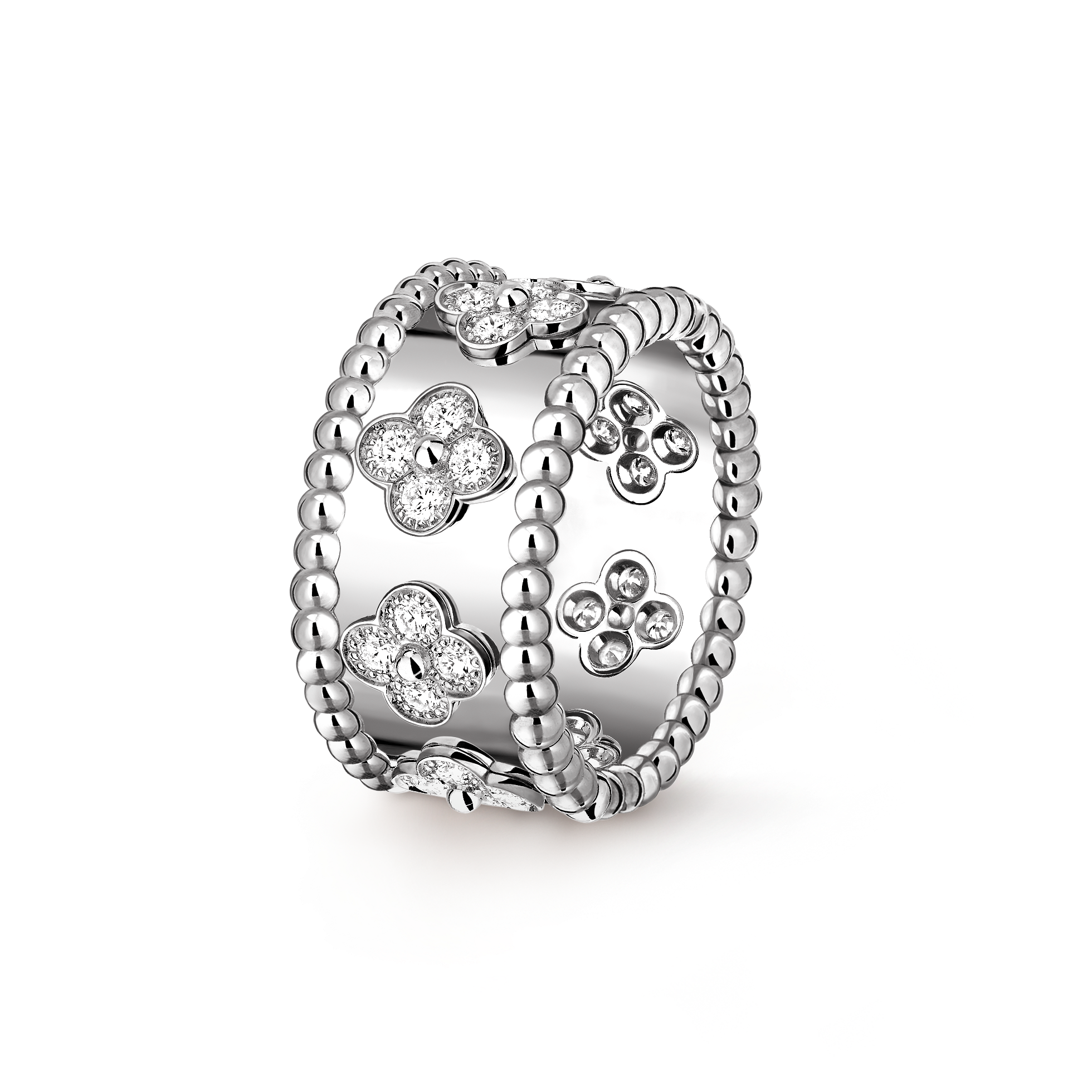 Bague Perlée trèfles, moyen modèle