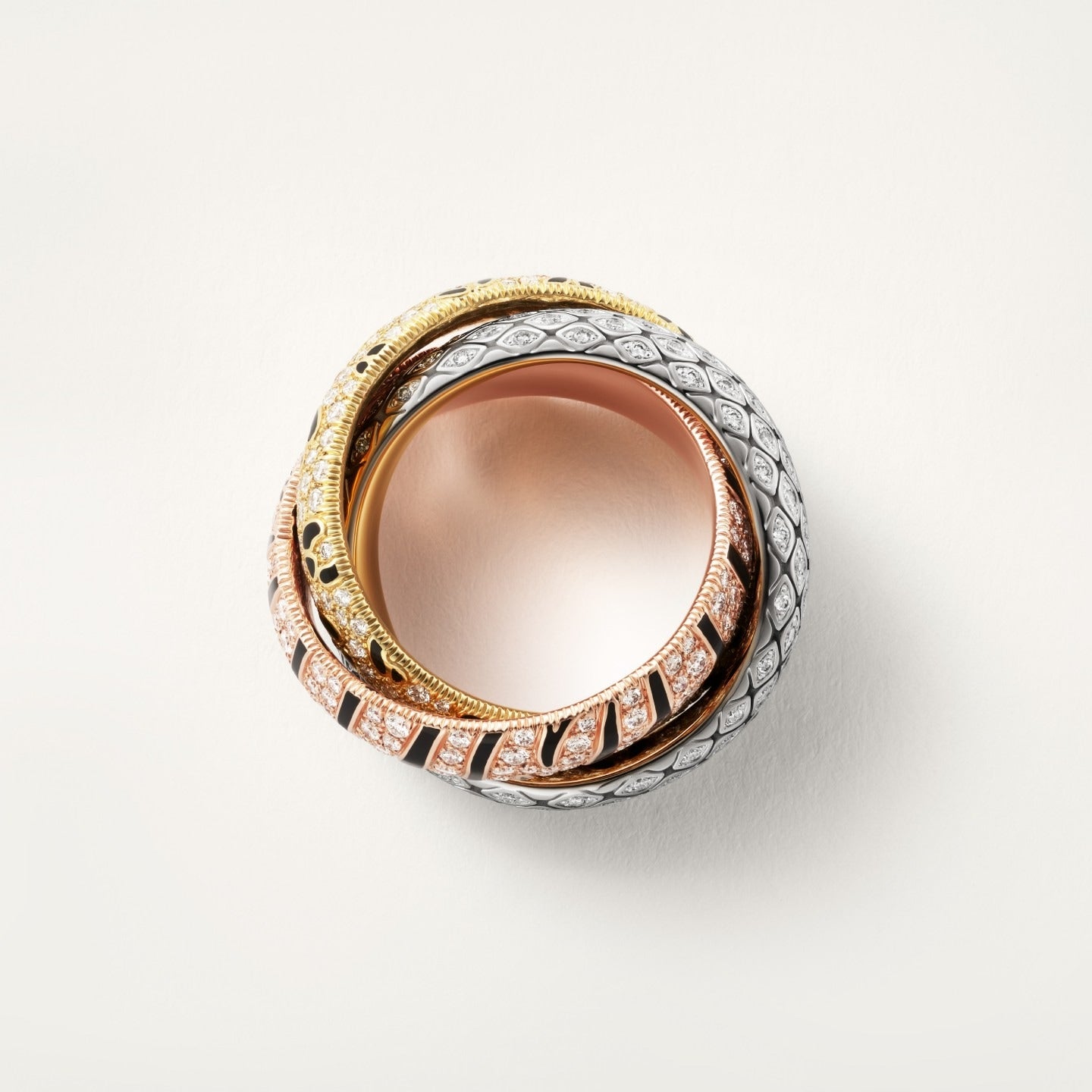 Bague Trinity, laque, pavée
