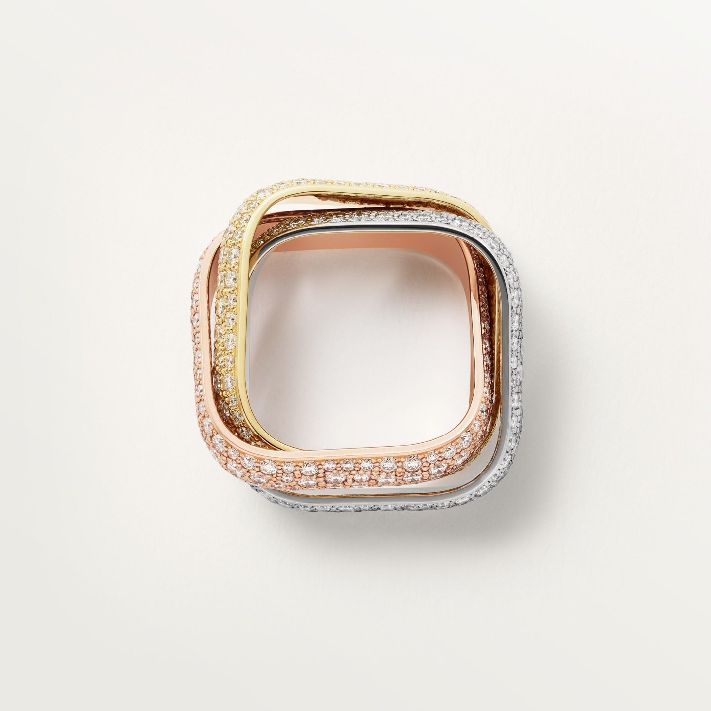 Bague Trinity, de forme coussin, grand modèle, pavée