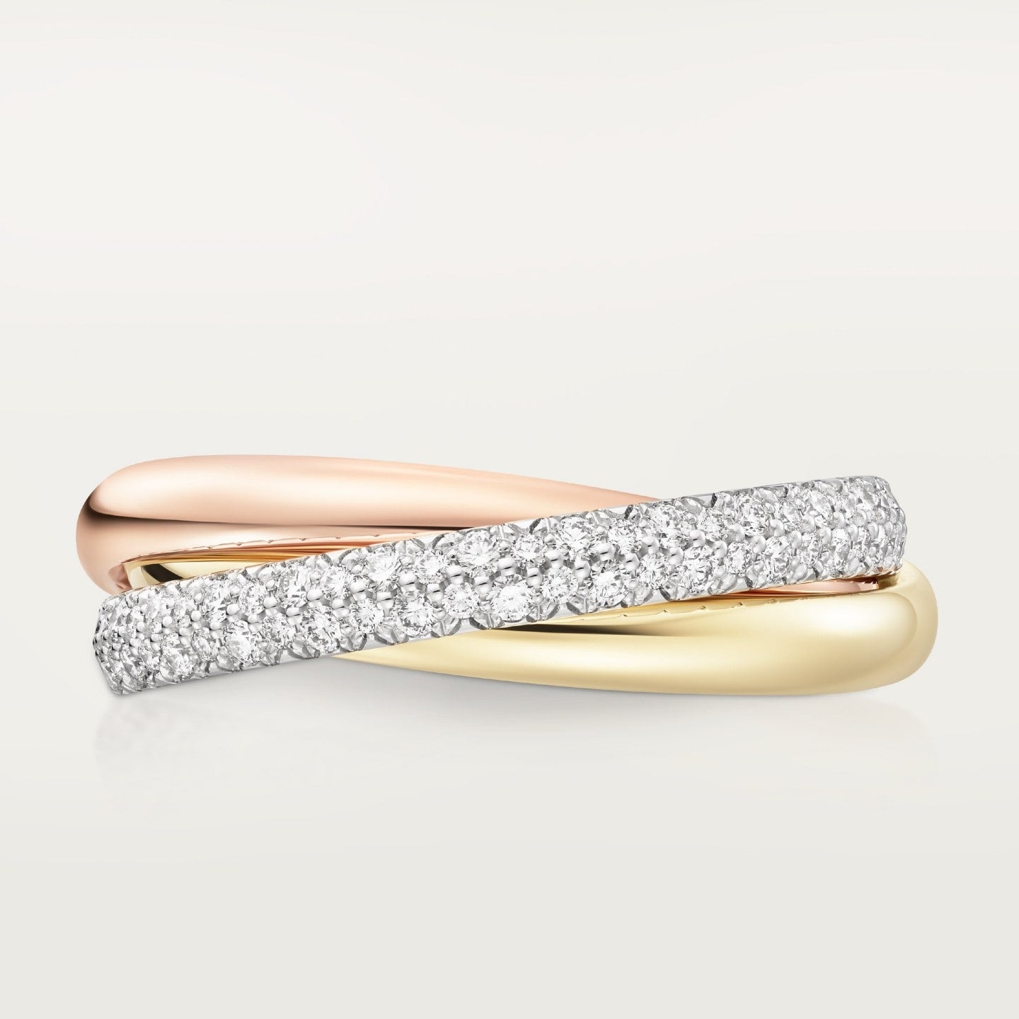 Bague Trinity, petit modèle, semi-pavée