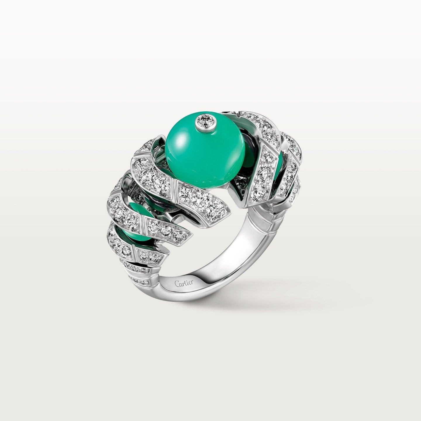 Bague Géometrie & Contrastes, chrysoprase, pavée