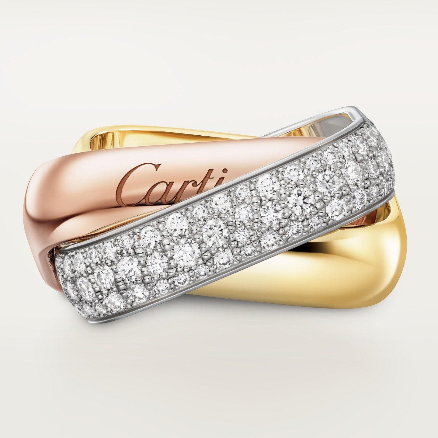 Bague Trinity, de forme coussin, grand modèle, semi-pavée
