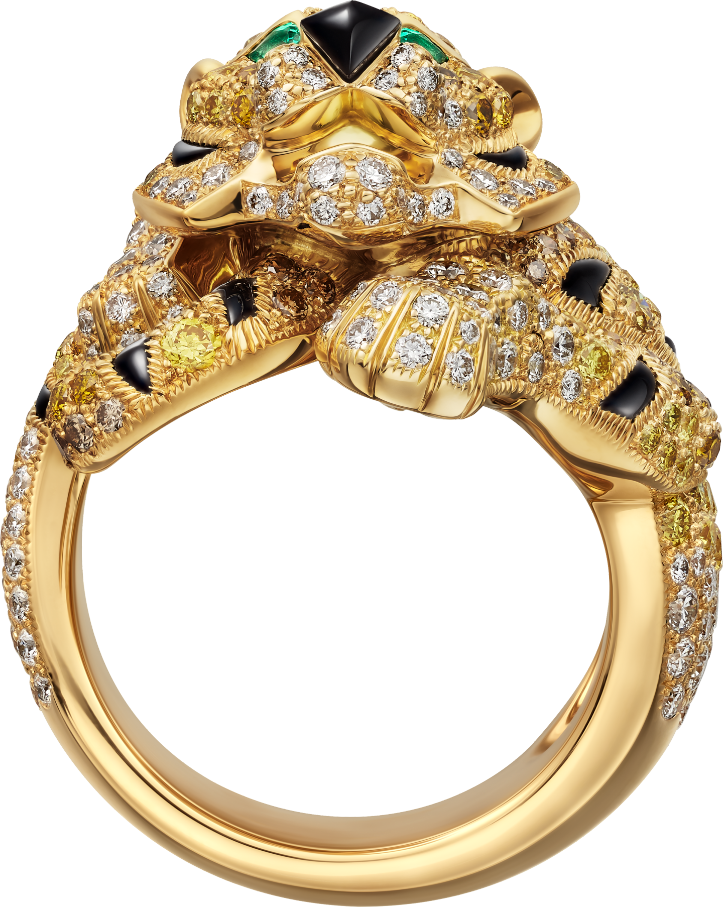 Bague Faune et Flore de Cartier, diamants jaunes, oranges et bruns, pavée